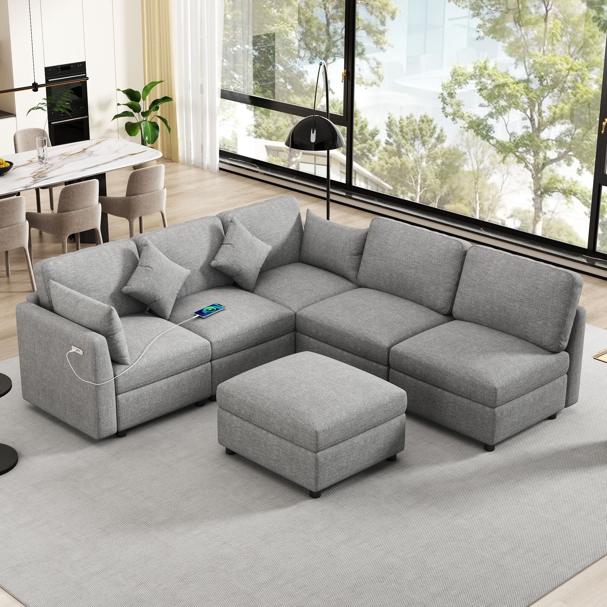 Sectional Sofa Modular Sofa U - Shaped Sofa Couch Sofa Bed L - Shaped Sofa With A Movable Ottoman And Two USB Ports For Living Room - Best Buy Furniture