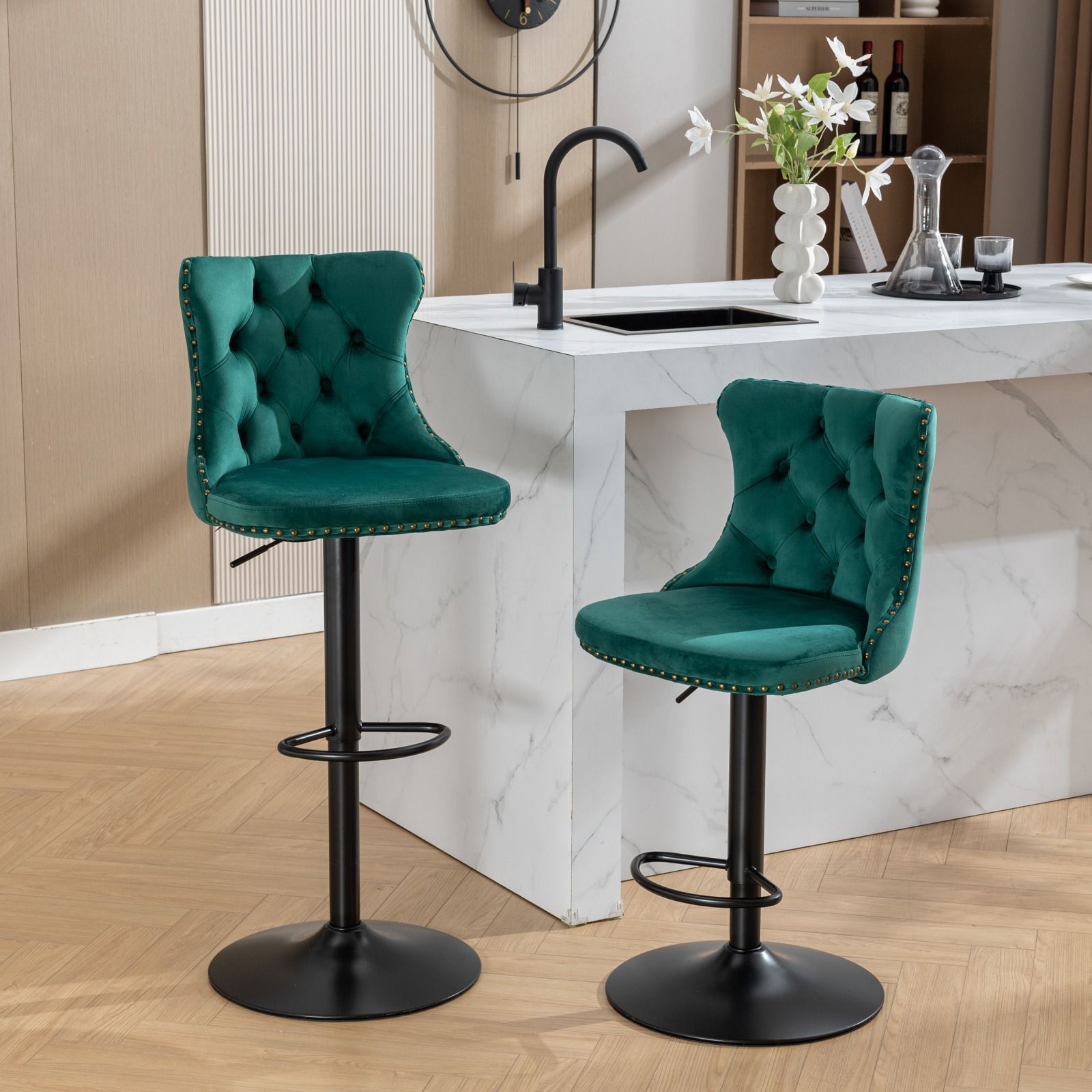 Swivel Velvet Barstools Adjusatble Seat Height, Modern Upholstered Bar Stools With Backs Comfortable Tufted For Home Pub And Kitchen Island (Set of 2) - Best Buy Furniture