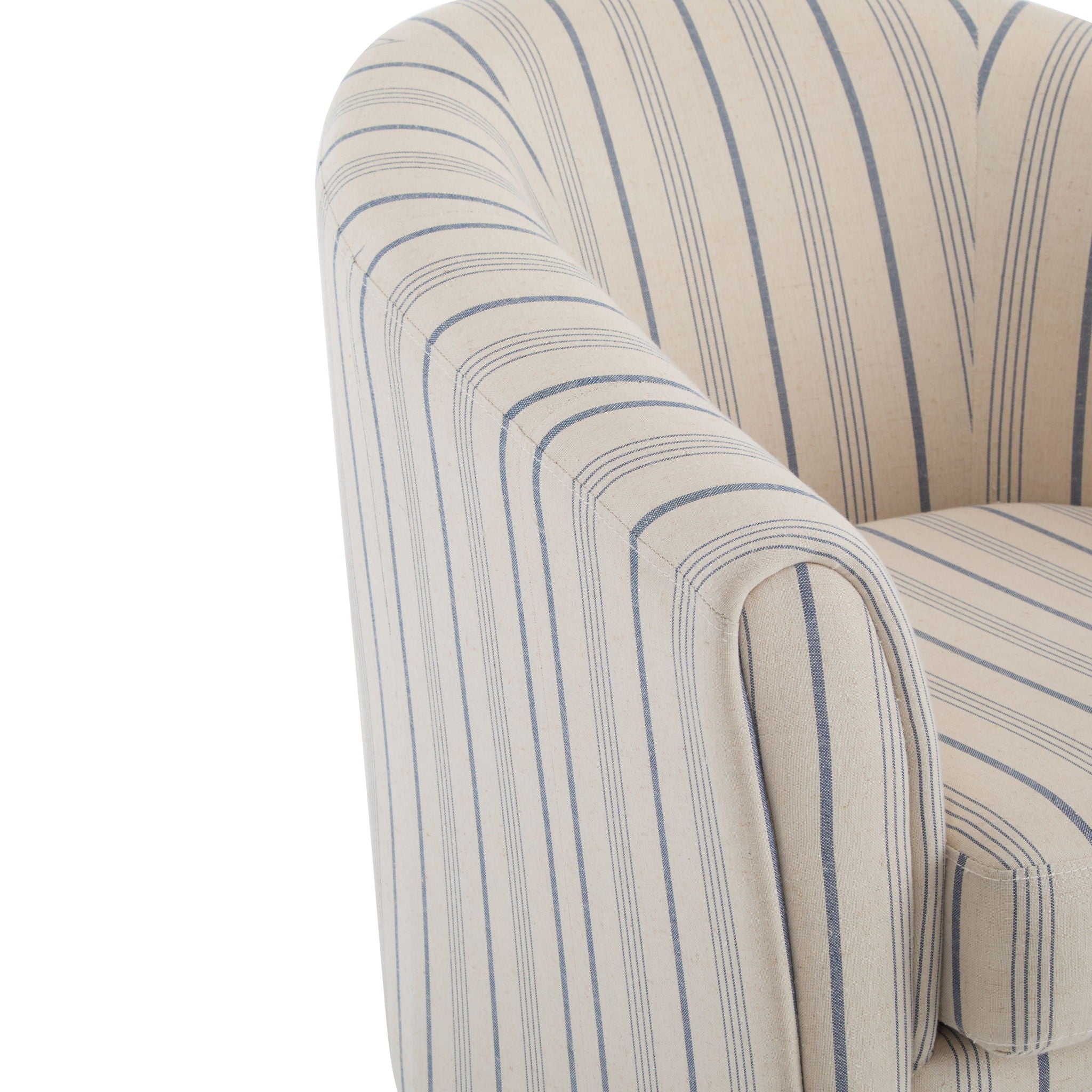 Modern Barrel Fabric Striped Barrel Chair With Channel Stitching - Beige / Blue Stripe - Best Buy Furniture