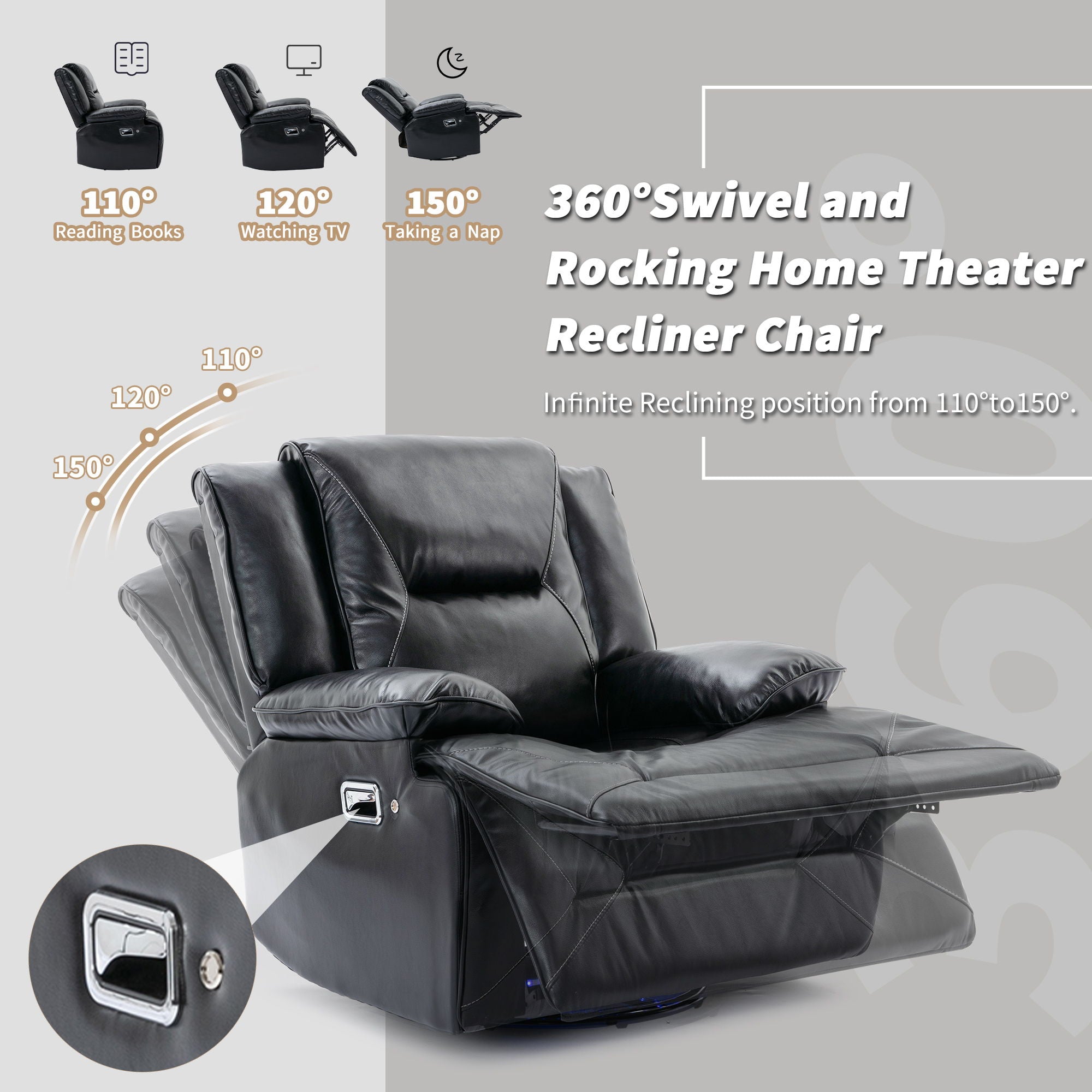 Home Theater Recliner Set Manual Recliner Chair With A LED Light Strip Two Built-In Cup Holders For Living Room - Best Buy Furniture