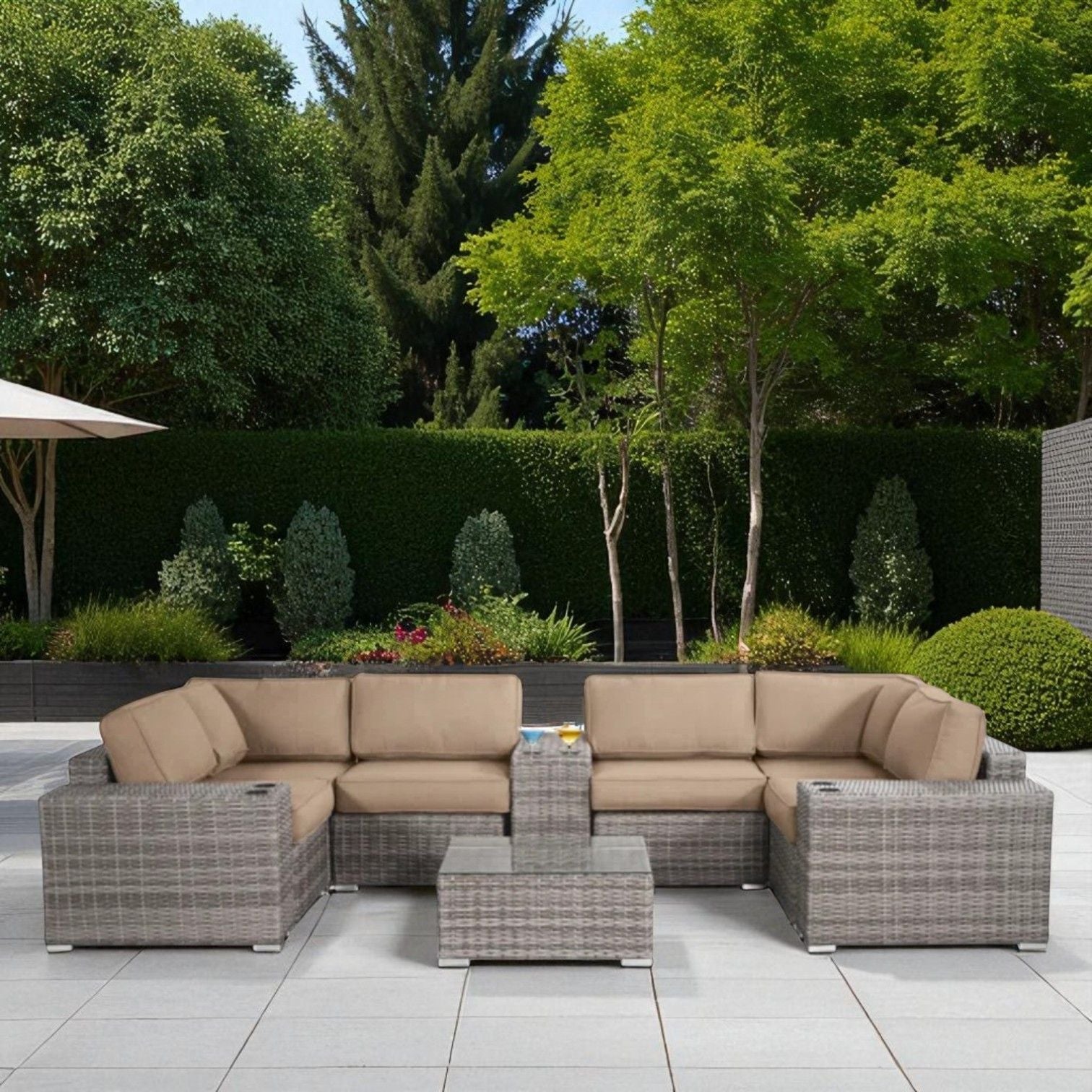 Modern Patio Rattan Sectional Set With Cushions - Best Buy Furniture