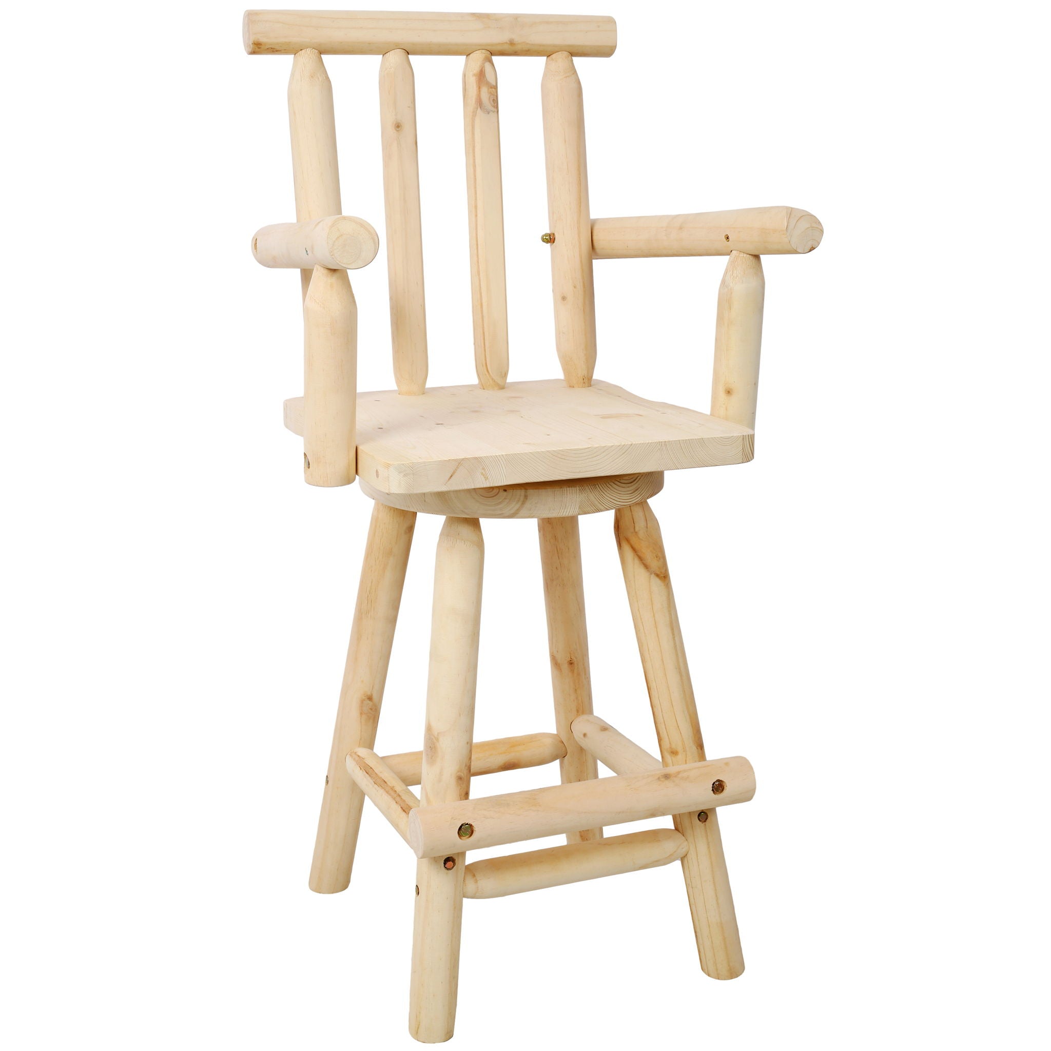 Rustic Bar Stool, Fir Wood Construction, Wide Armrest - Best Buy Furniture