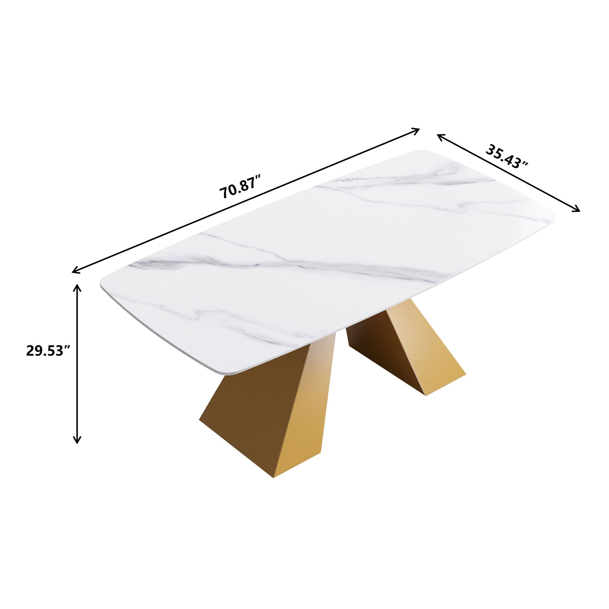 Modern Artificial Stone Curved Metal Leg Dining Table, Can Accommodate 6-8 People - White / Gold - Best Buy Furniture
