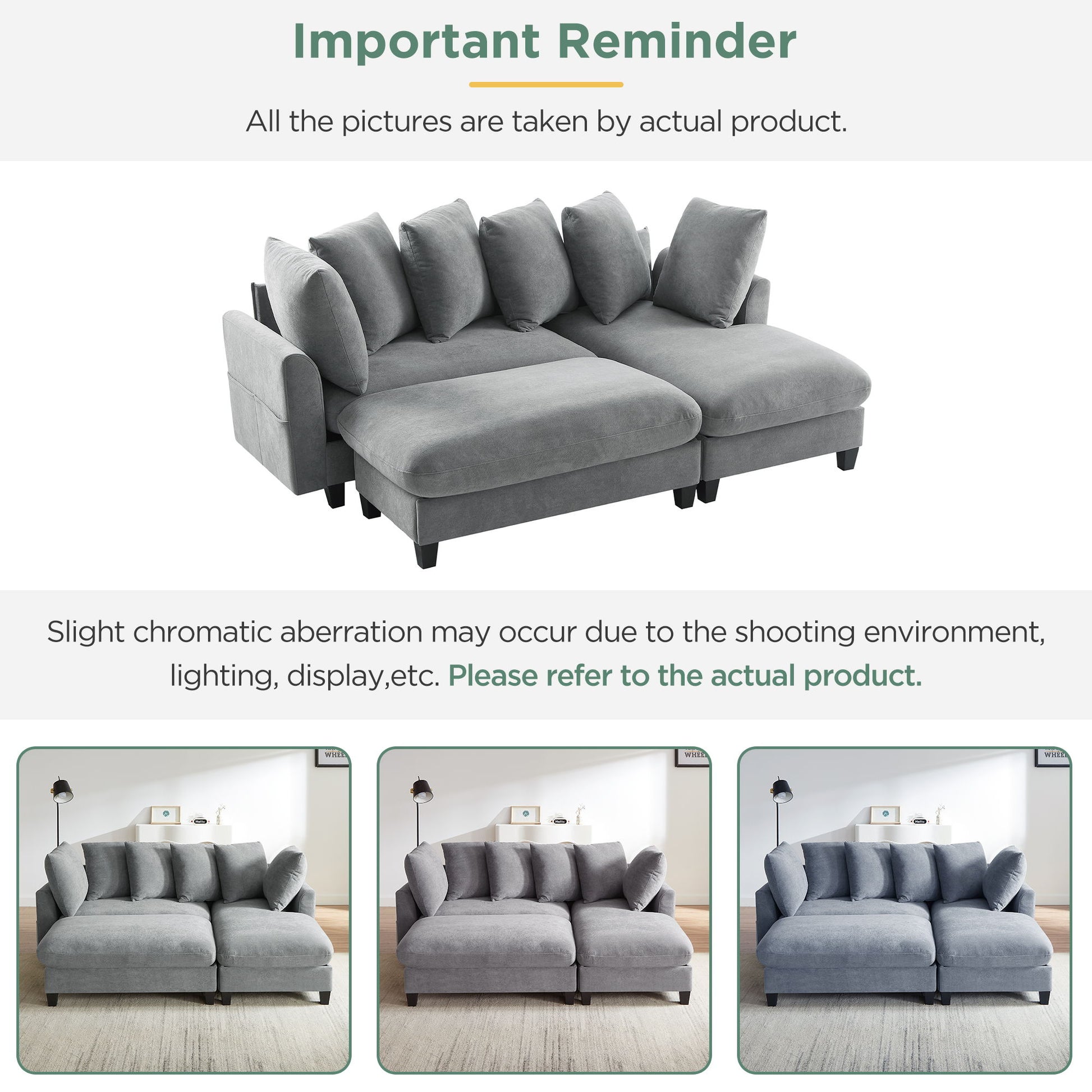 Upholstered L Shaped Sectional Sofa With Storage, Movable Ottoman, And 6 Throw Pillows - Best Buy Furniture