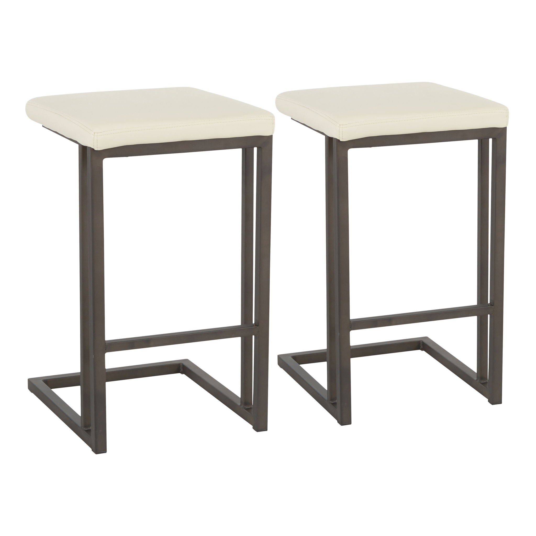 Roman - Industrial Counter Stool (Set of 2) - Antique Metal / Cream - Best Buy Furniture