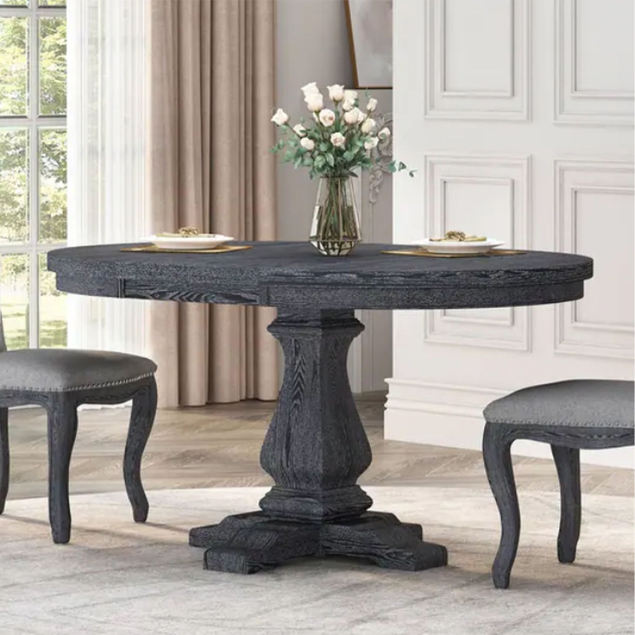 Rustic Extendable Dining Table With Pedestal Base - Gray - Best Buy Furniture