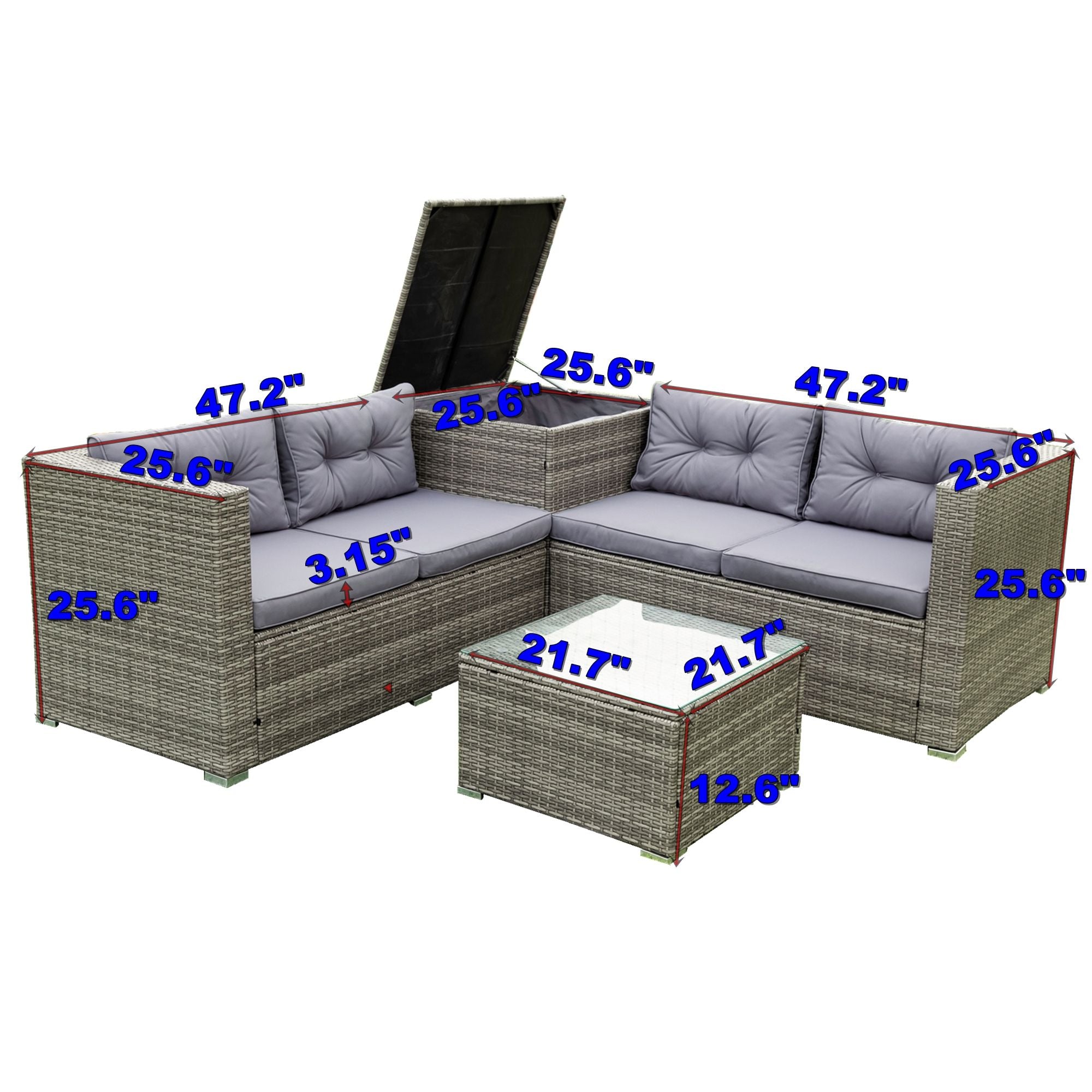 4 Piece Patio Sectional Wicker Rattan Outdoor Furniture Sofa Set With Storage Box - Best Buy Furniture