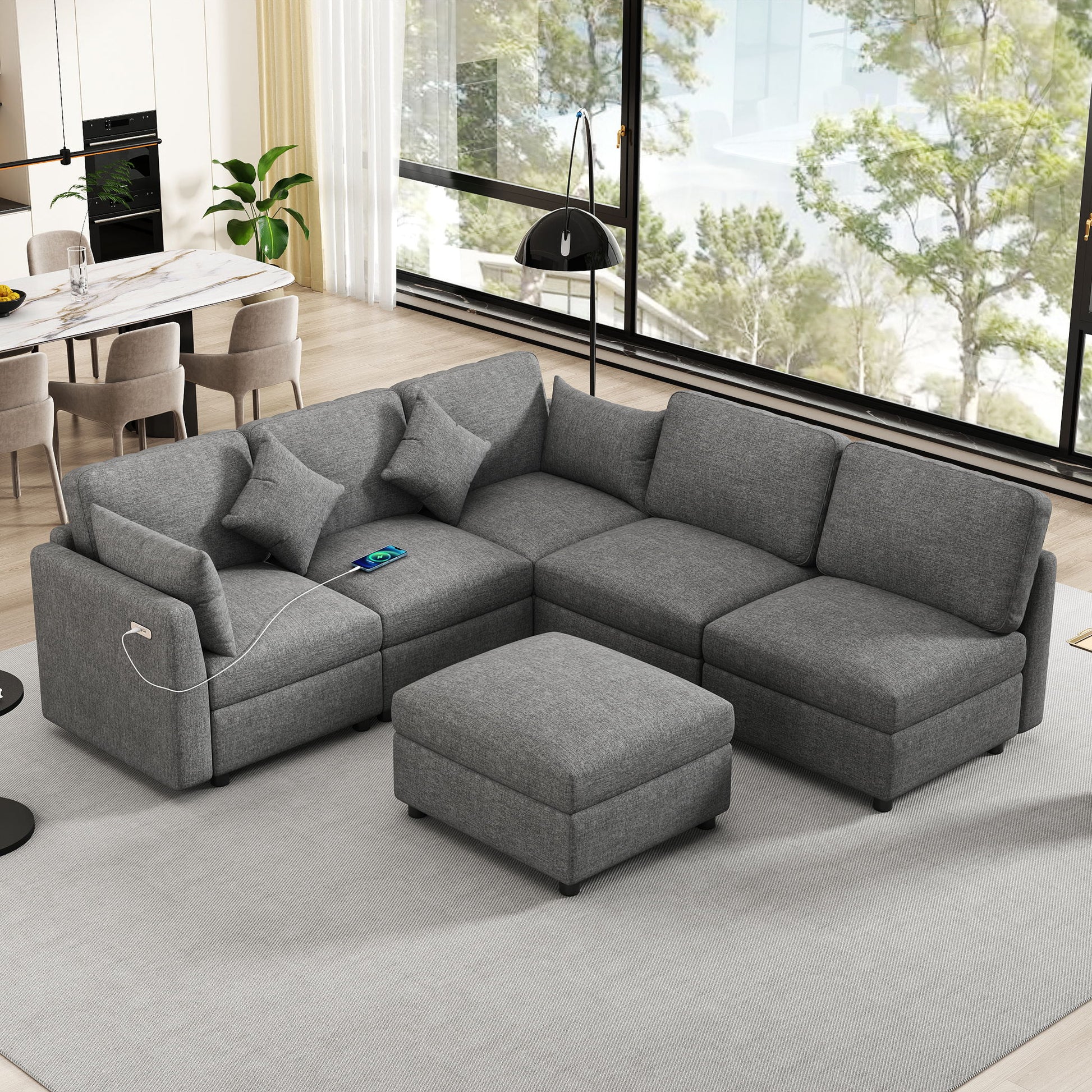 Sectional Sofa Modular Sofa U - Shaped Sofa Couch Sofa Bed L - Shaped Sofa With A Movable Ottoman And Two USB Ports For Living Room - Best Buy Furniture