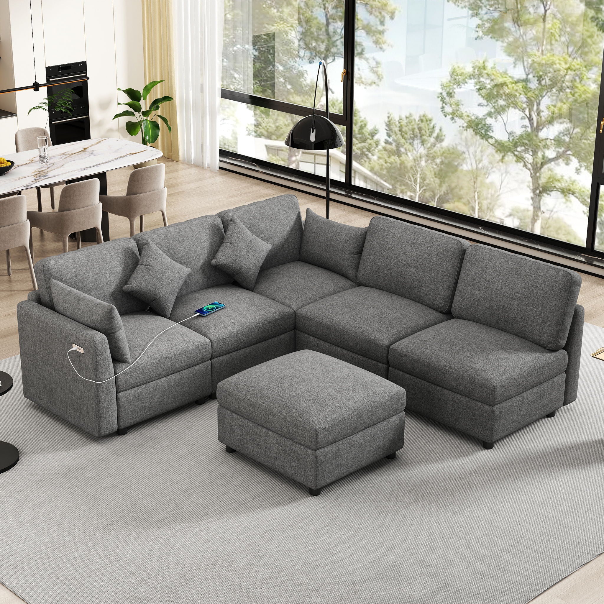 Sectional Sofa Modular Sofa U - Shaped Sofa Couch Sofa Bed L - Shaped Sofa With A Movable Ottoman And Two USB Ports For Living Room - Best Buy Furniture