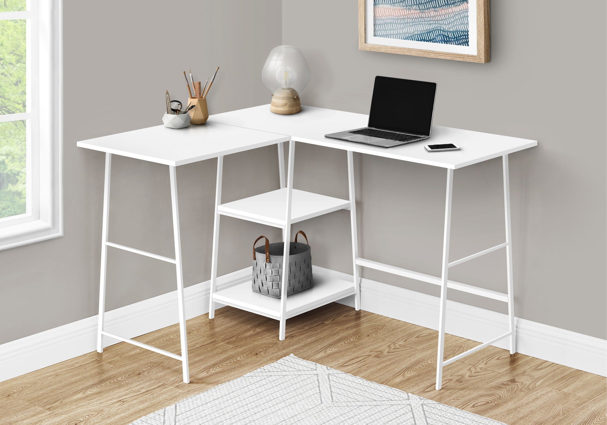 Computer Desk, Home Office, Corner, Storage Shelves, L Shape, Work, Laptop, Contemporary, Modern - White Base - Best Buy Furniture