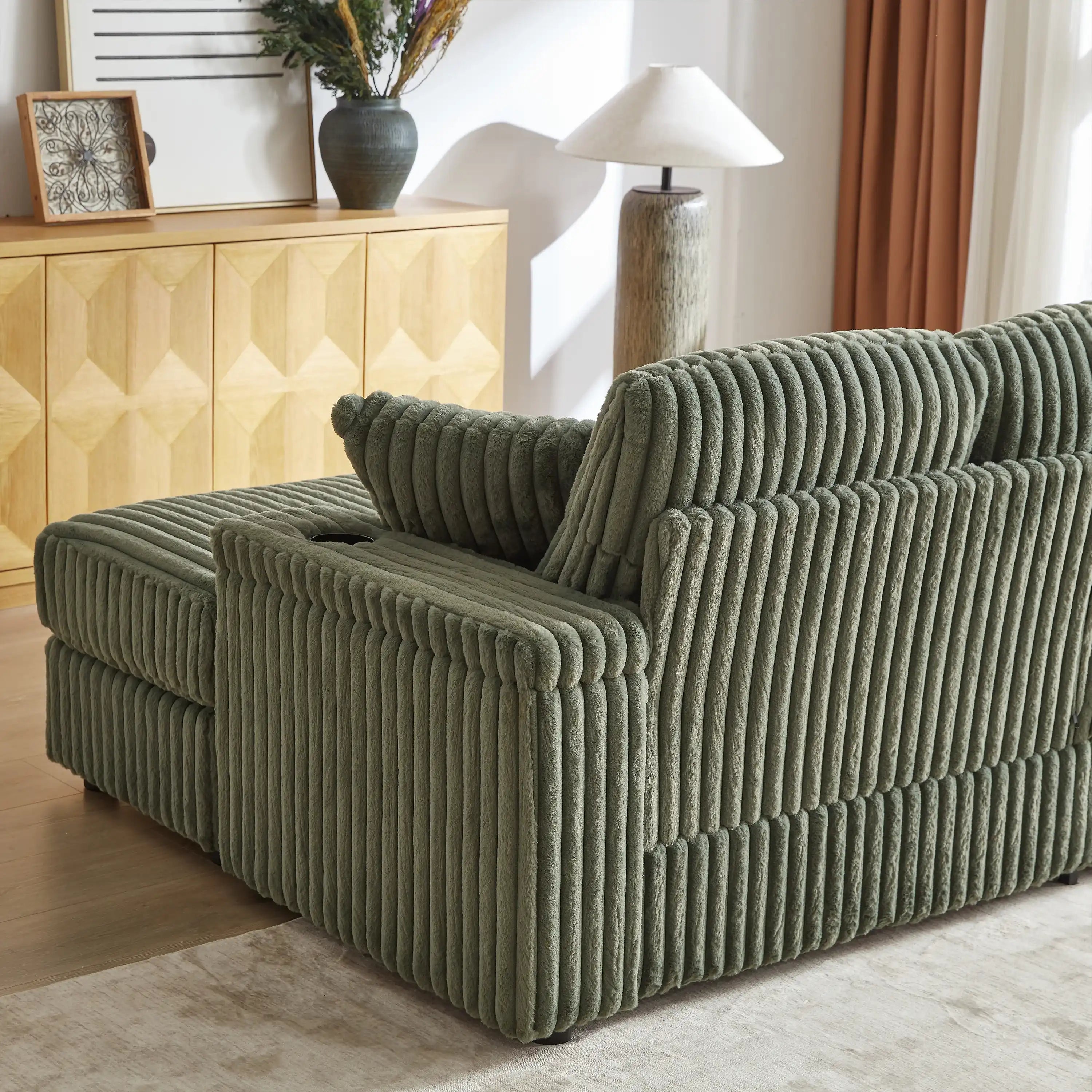Xena Modern Corduroy Sofa With Cupholders with Storage And Ottomans - Best Buy Furniture