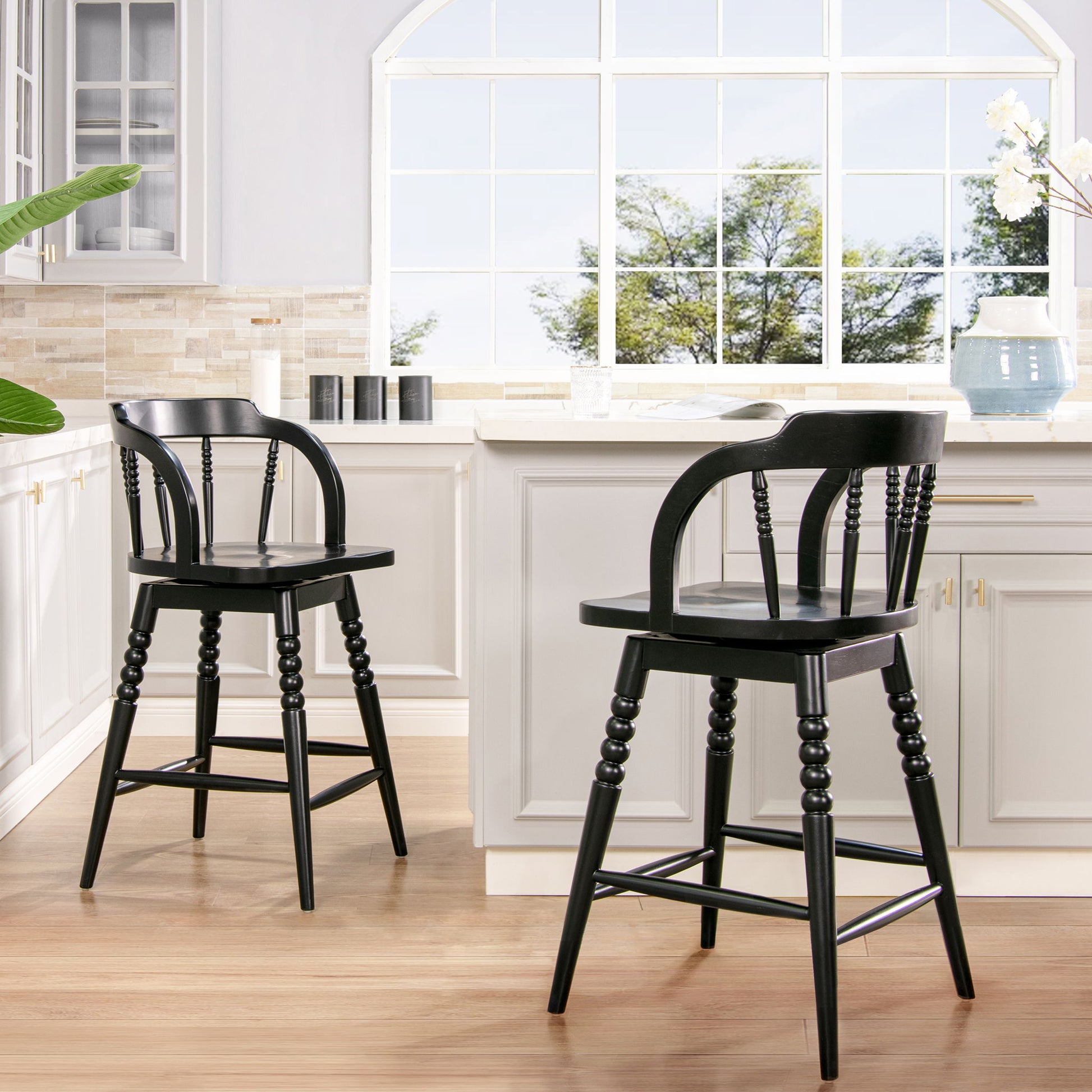 Breda - Turned Bubble Spindle Low Back Counter Stool - Black - Best Buy Furniture