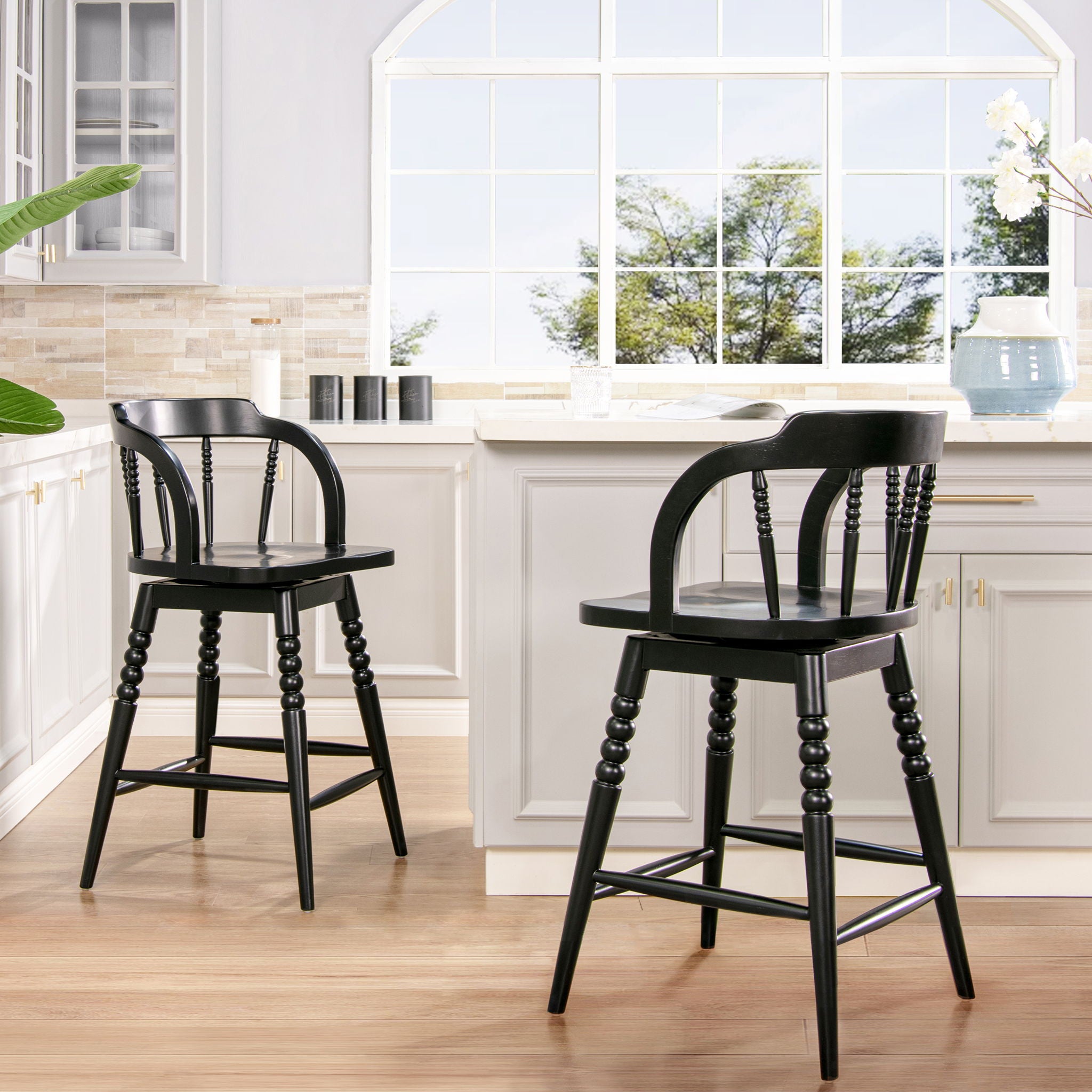 Breda - Turned Bubble Spindle Low Back Counter Stool - Black - Best Buy Furniture