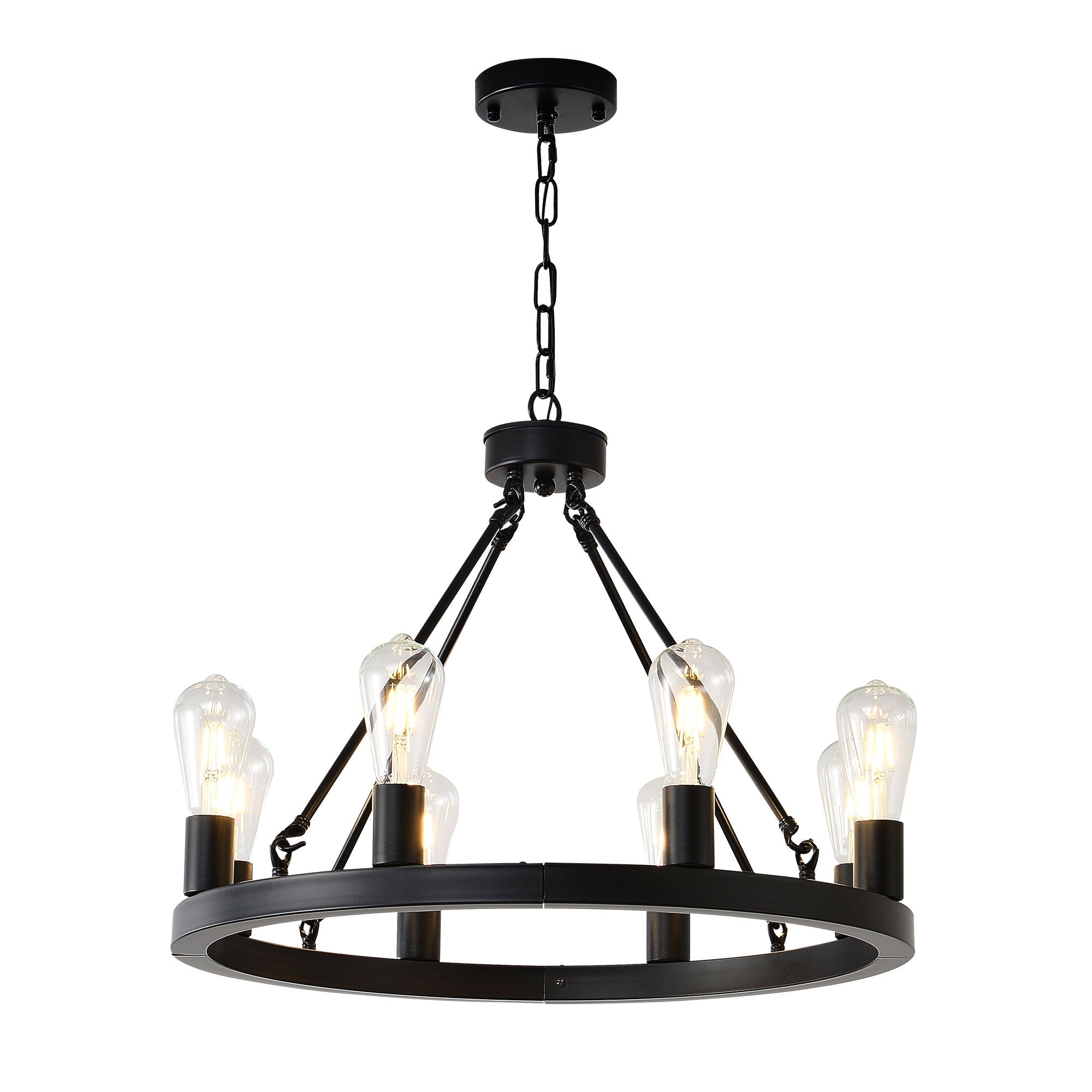 6 Light (No Bulbs) Wagon Wheel Chandelier Farmhouse Modern Small Round Chandelier For Living Room Kitchen Island Foyer Hallway Entryway Bedroom Dining Room Light Fixture Ceiling Hanging - Matte Black - Best Buy Furniture