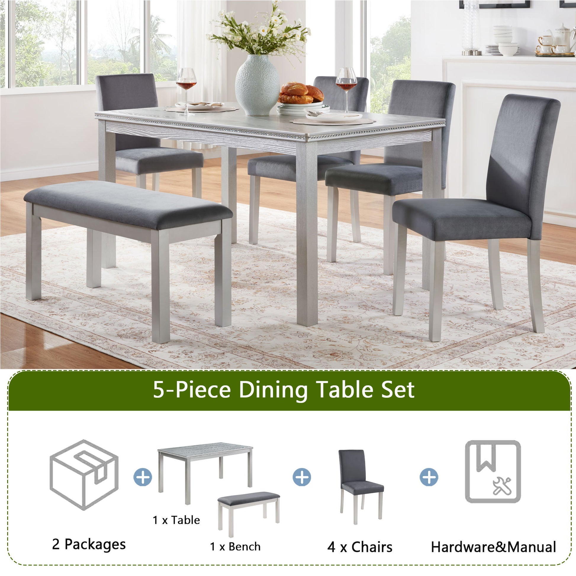 Dining Table Set, Table With A Rectangular Table And Upholstered Chairs - Best Buy Furniture