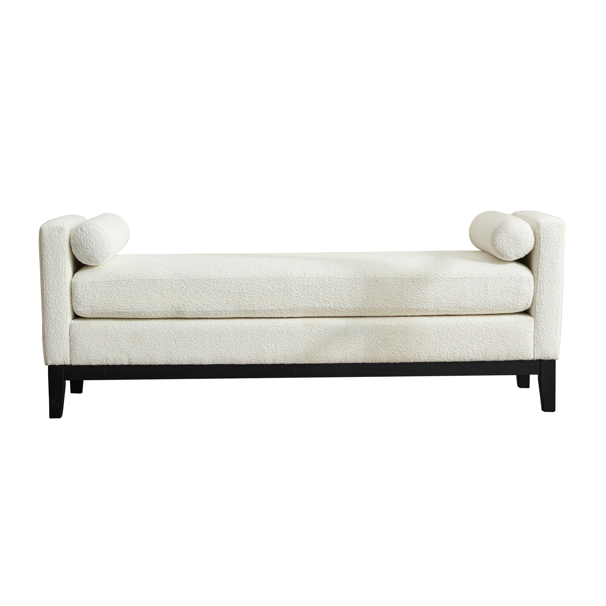 Elegant Upholstered Bench, Daybed, Ottoman With Wood Legs & Bolster Pillows - Ivory Boucle - Best Buy Furniture