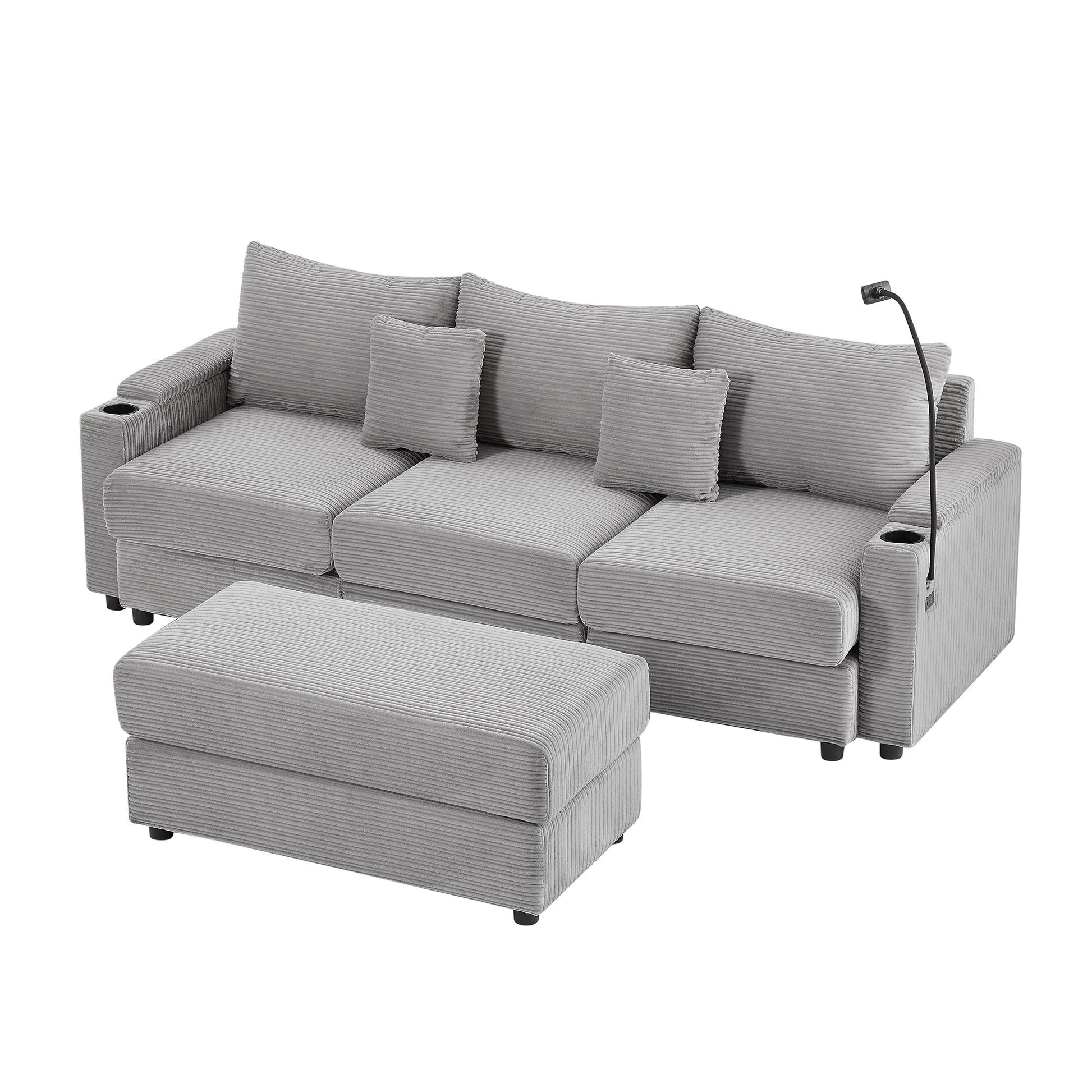 Modern Style Loveseat Sofa Sectional Sofa Couch With Storage Space, A Movable Ottoman, Two USB Ports, Two Cup Holders, A Phone Holder For Living Room - Best Buy Furniture