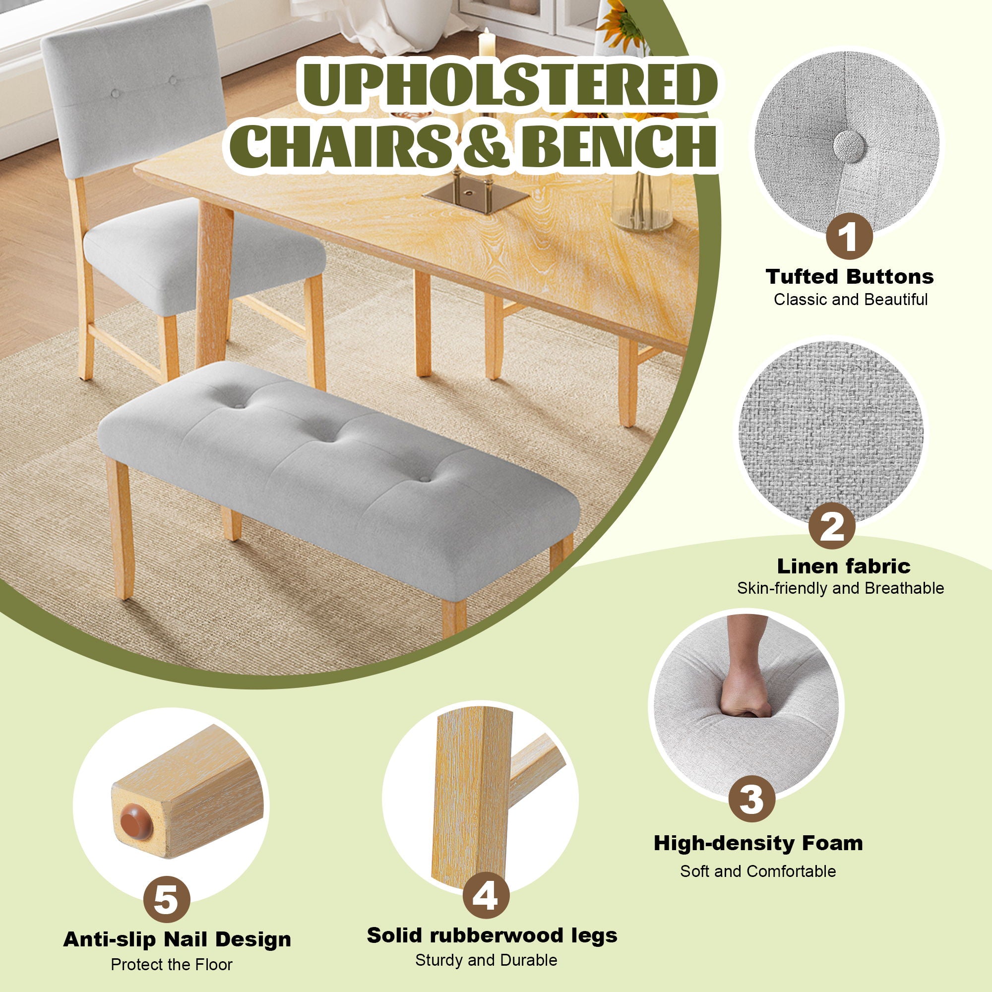 Rustic Farmhouse Dining Room Rectangular Table With 4 Upholstered Chairs And Bench - Best Buy Furniture