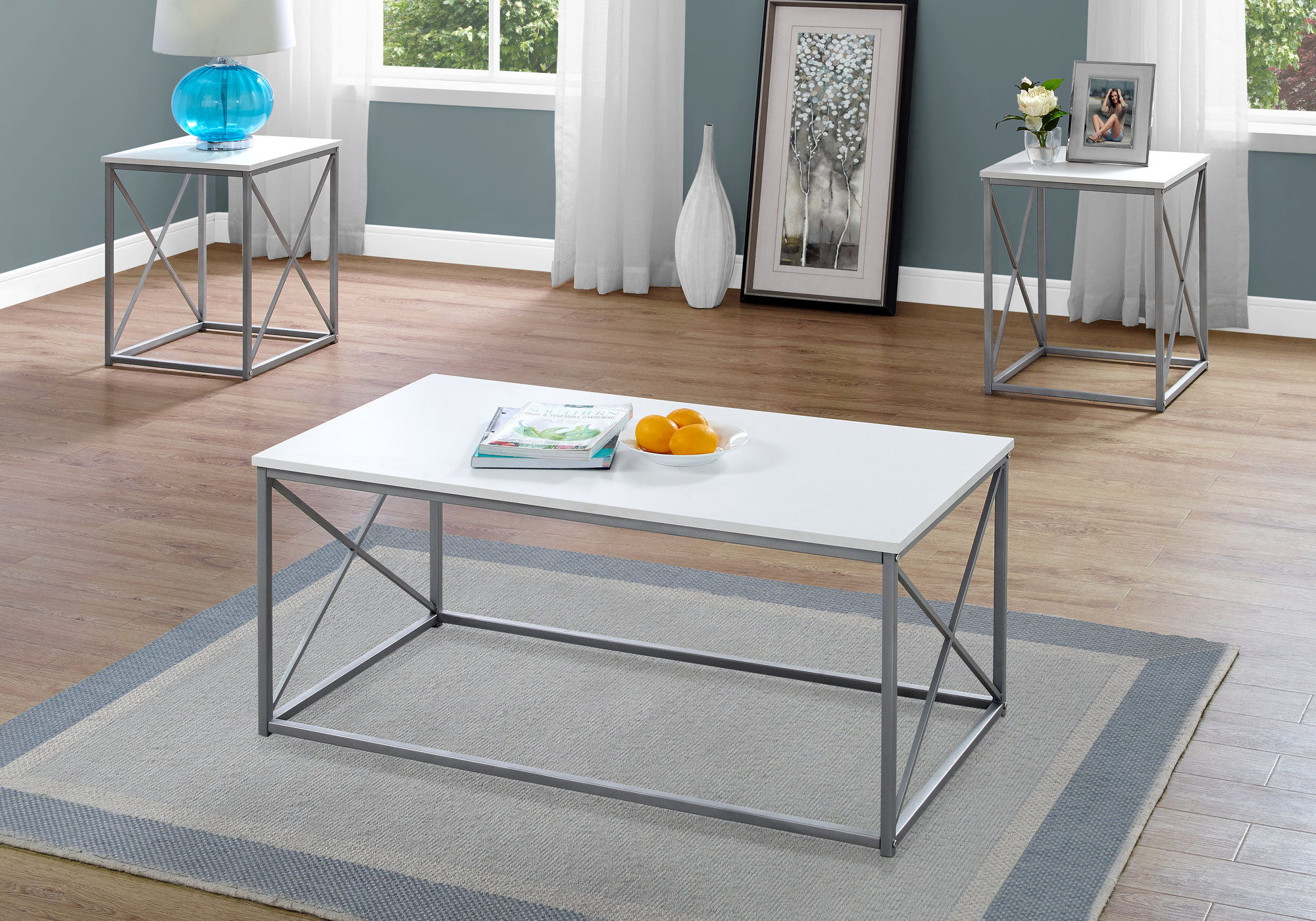 Table Set, Coffee, End, Side, Accent, Living Room, Contemporary, Modern (Set of 3) - White - Best Buy Furniture