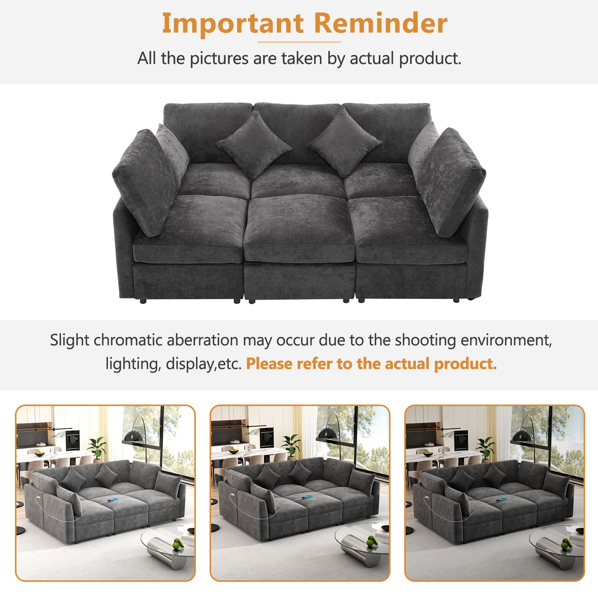 Sectional Sofa Modular U-Shaped With Ottoman & USB Ports - Best Buy Furniture