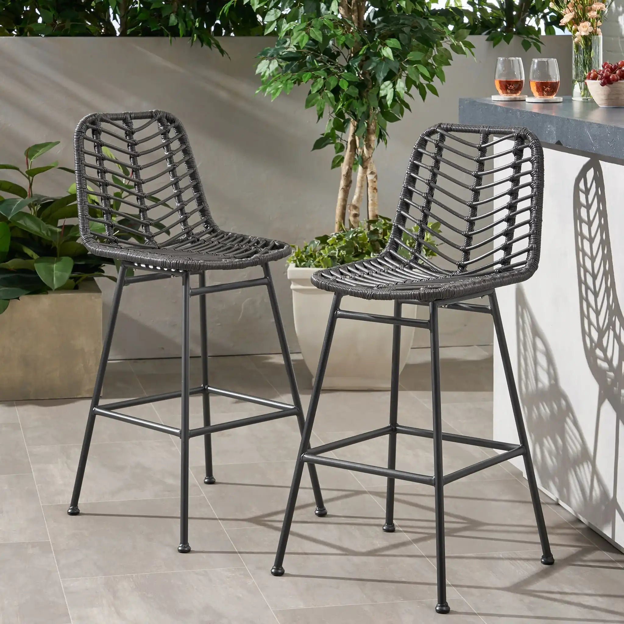 Sawtelle - Outdoor Wicker Barstools (Set of 2) - Best Buy Furniture