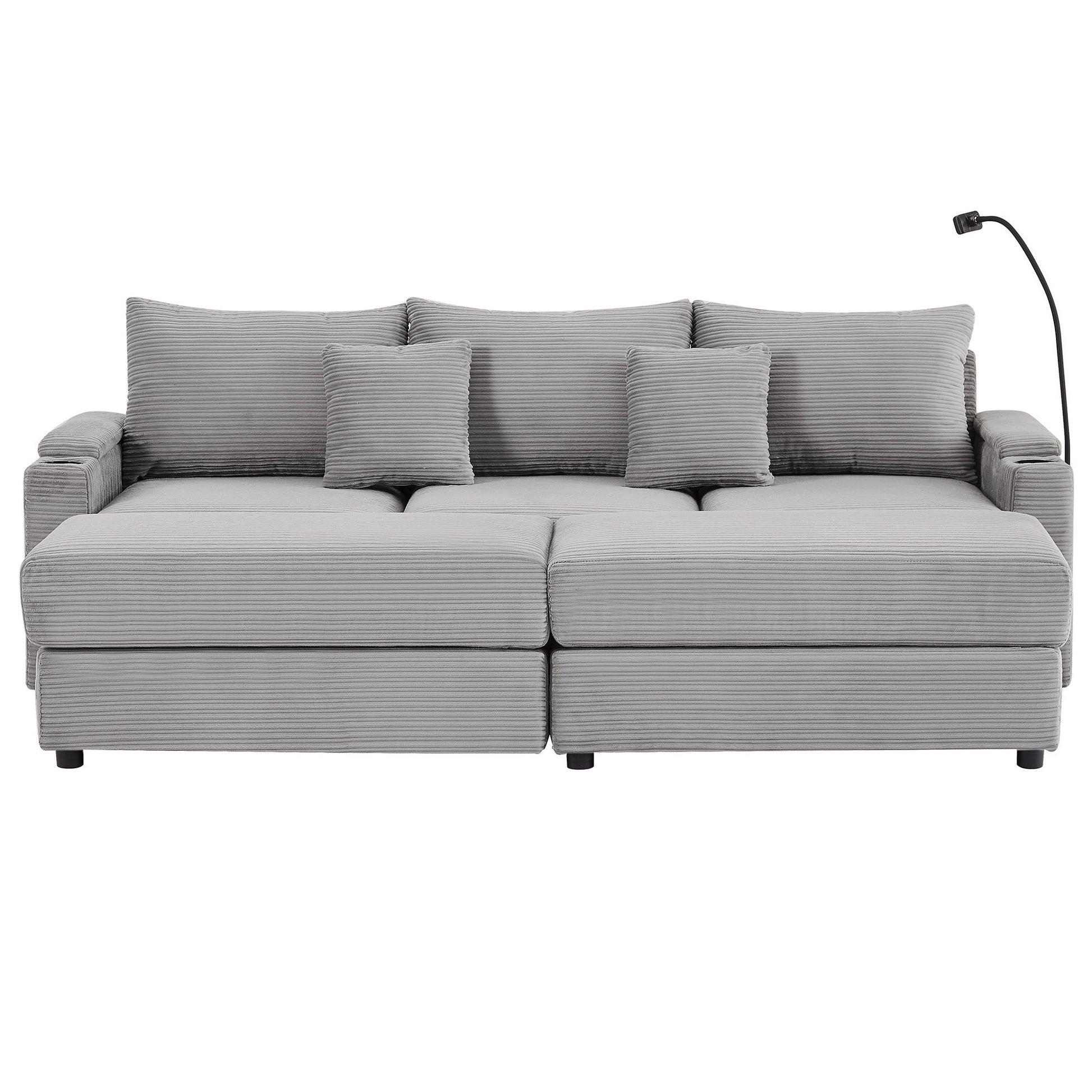 Modern Style Loveseat Sofa Sectional Sofa Couch With Storage Space, A Movable Ottoman, Two USB Ports, Two Cup Holders, A Phone Holder For Living Room - Best Buy Furniture