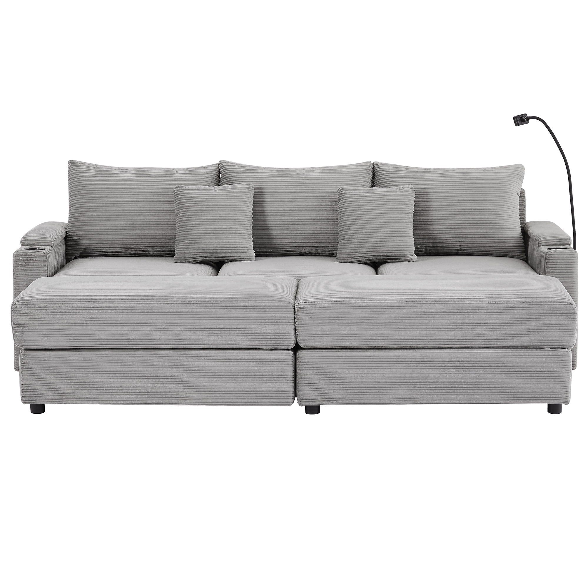 Modern Style Loveseat Sofa Sectional Sofa Couch With Storage Space, A Movable Ottoman, Two USB Ports, Two Cup Holders, A Phone Holder For Living Room - Best Buy Furniture