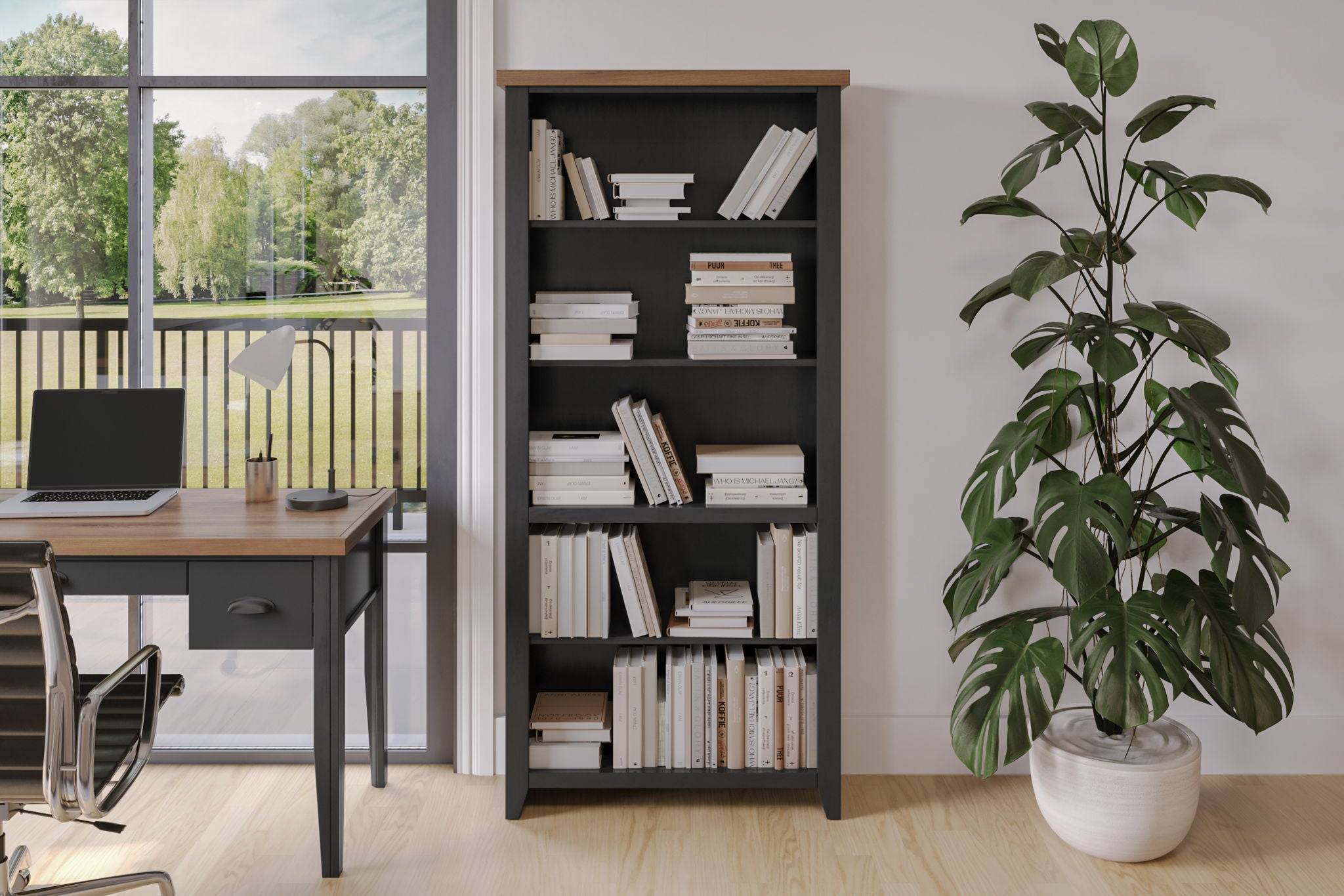 Essex - High 5 Shelf Bookcase - Black, Whiskey - Best Buy Furniture