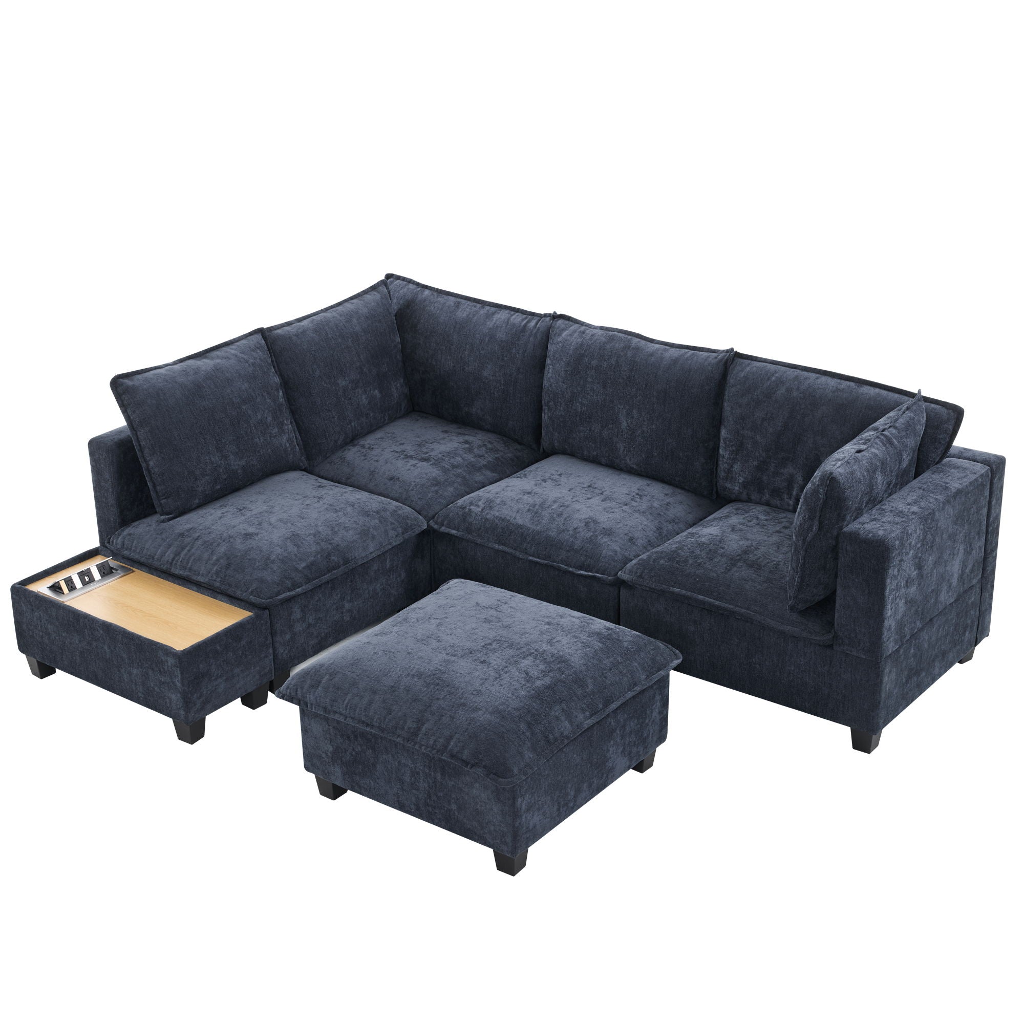 U-Shaped Sectional Modular Sofa With A Movable Ottoman, A Coffee Table With Hidden Charging Devices For Living Room - Best Buy Furniture