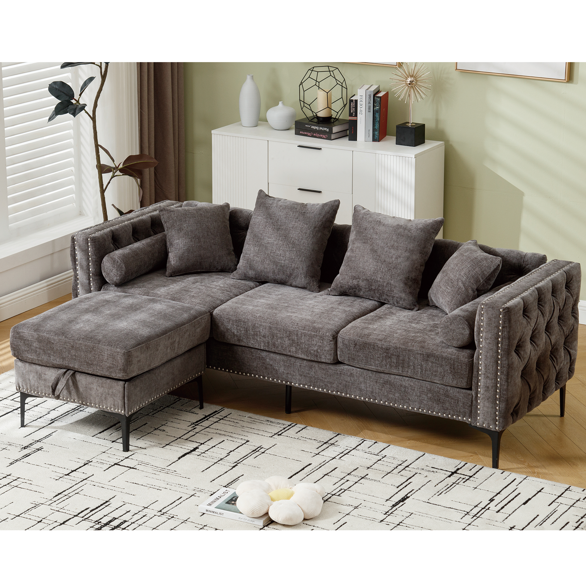 L Shaped Sectional Sofa, Chenille, Dark gray - Best Buy Furniture