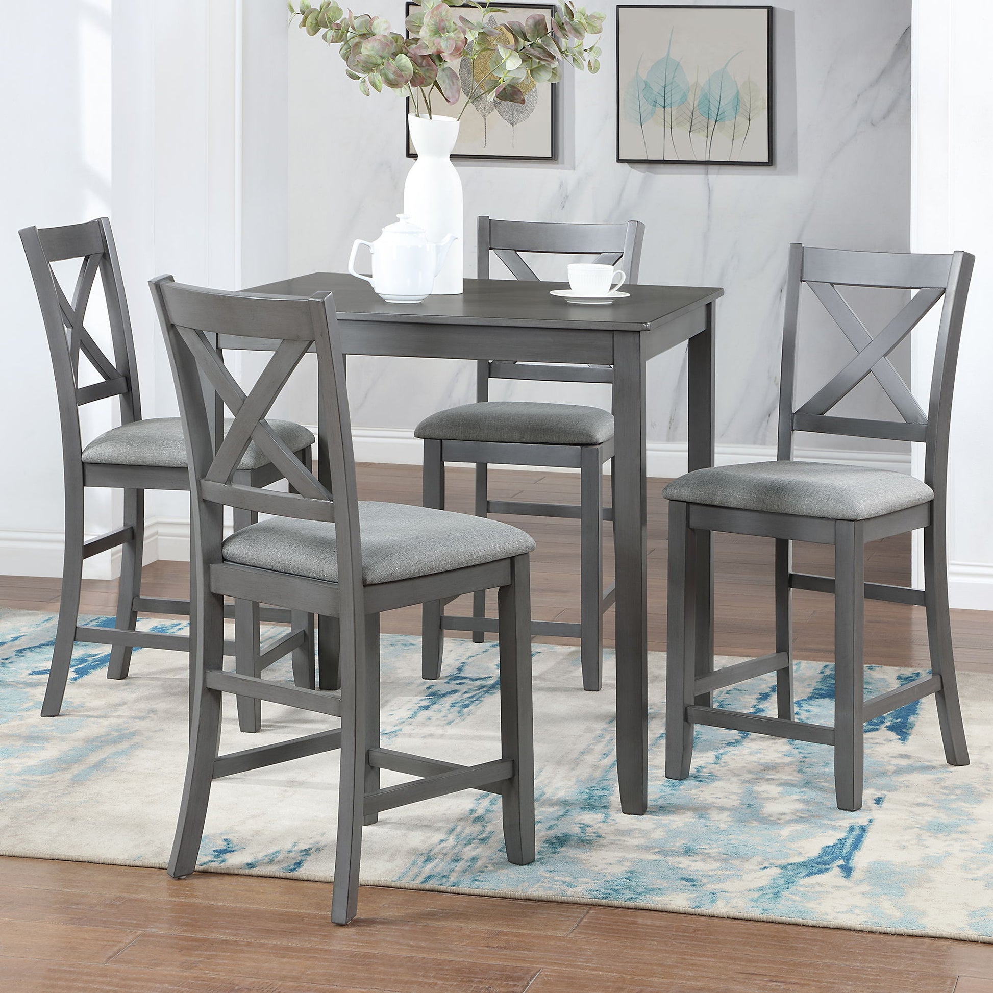 5 Piece Dining Table Set, Wooden Dining Square Table Set For 4 - Best Buy Furniture