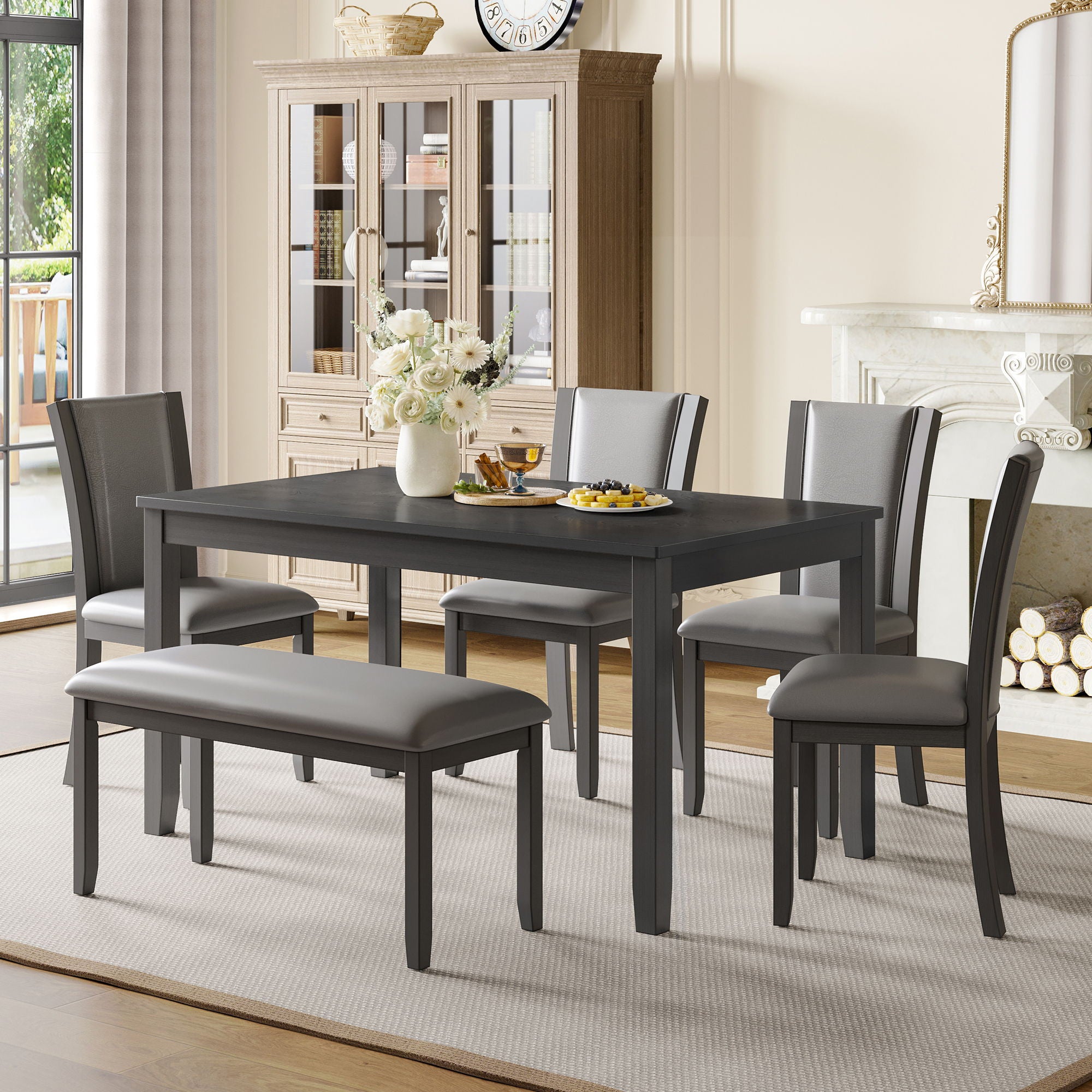 Modern 6 Piece Dining Table Set With Bench And Chairs For Dining Room Or Kitchen - Gray - Best Buy Furniture