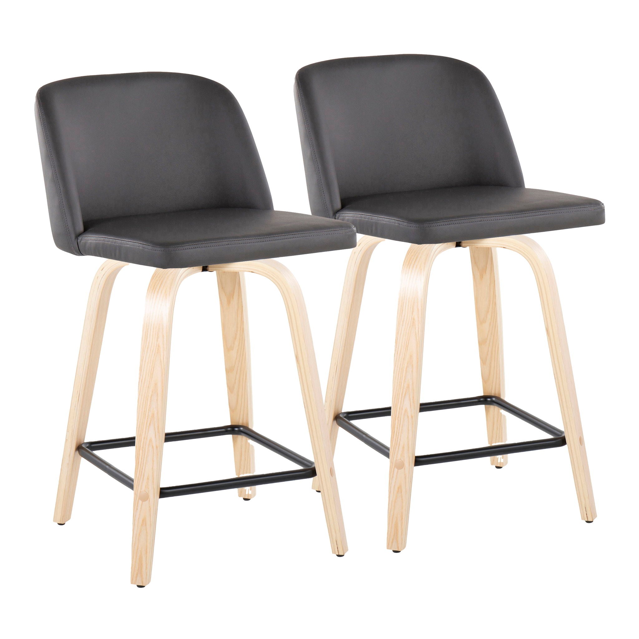 Toriano - Contemporary Modern Design Fixed Height Counter Stool With Swivel With Square Footrest (Set of 2) - Best Buy Furniture