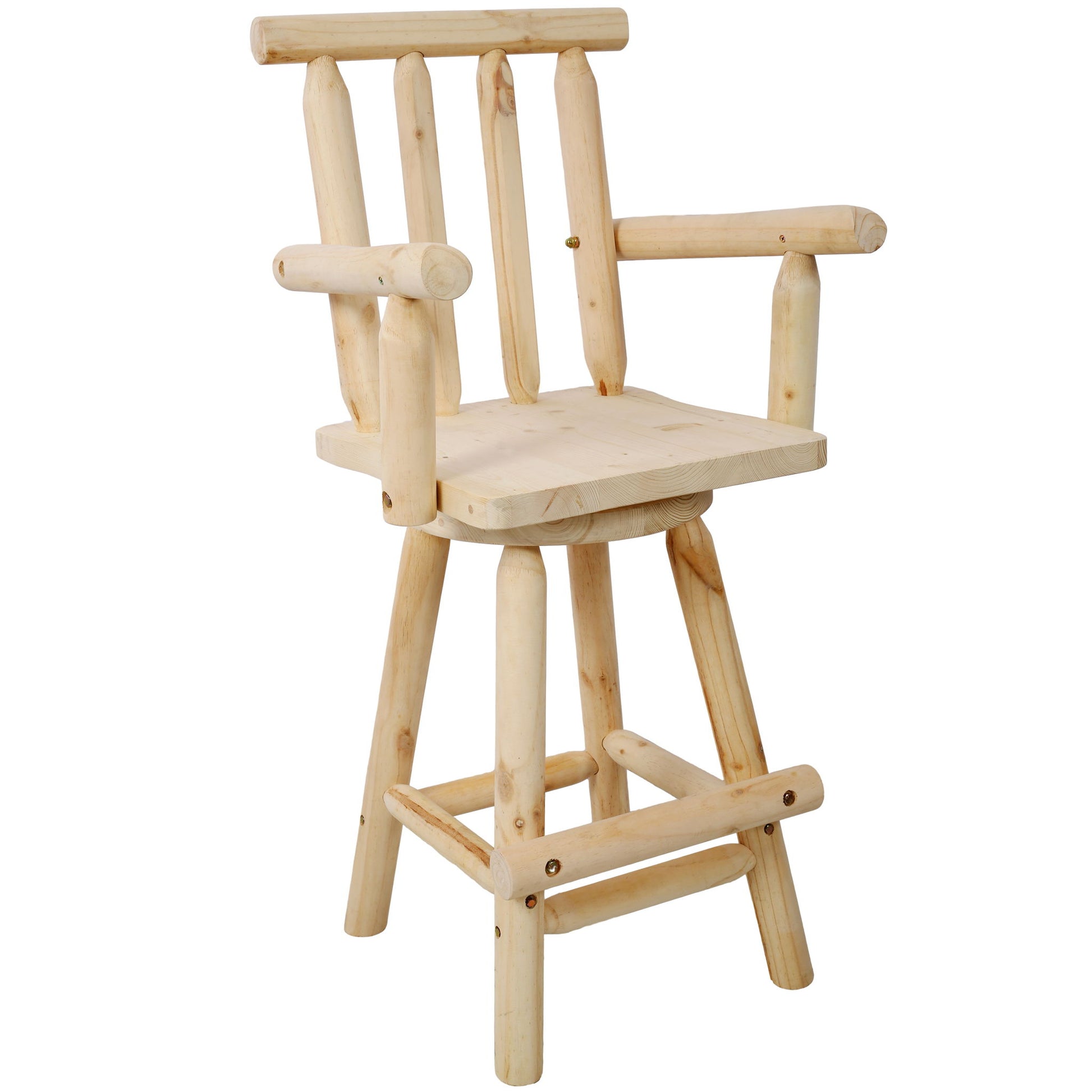 Rustic Bar Stool, Fir Wood Construction, Wide Armrest - Best Buy Furniture