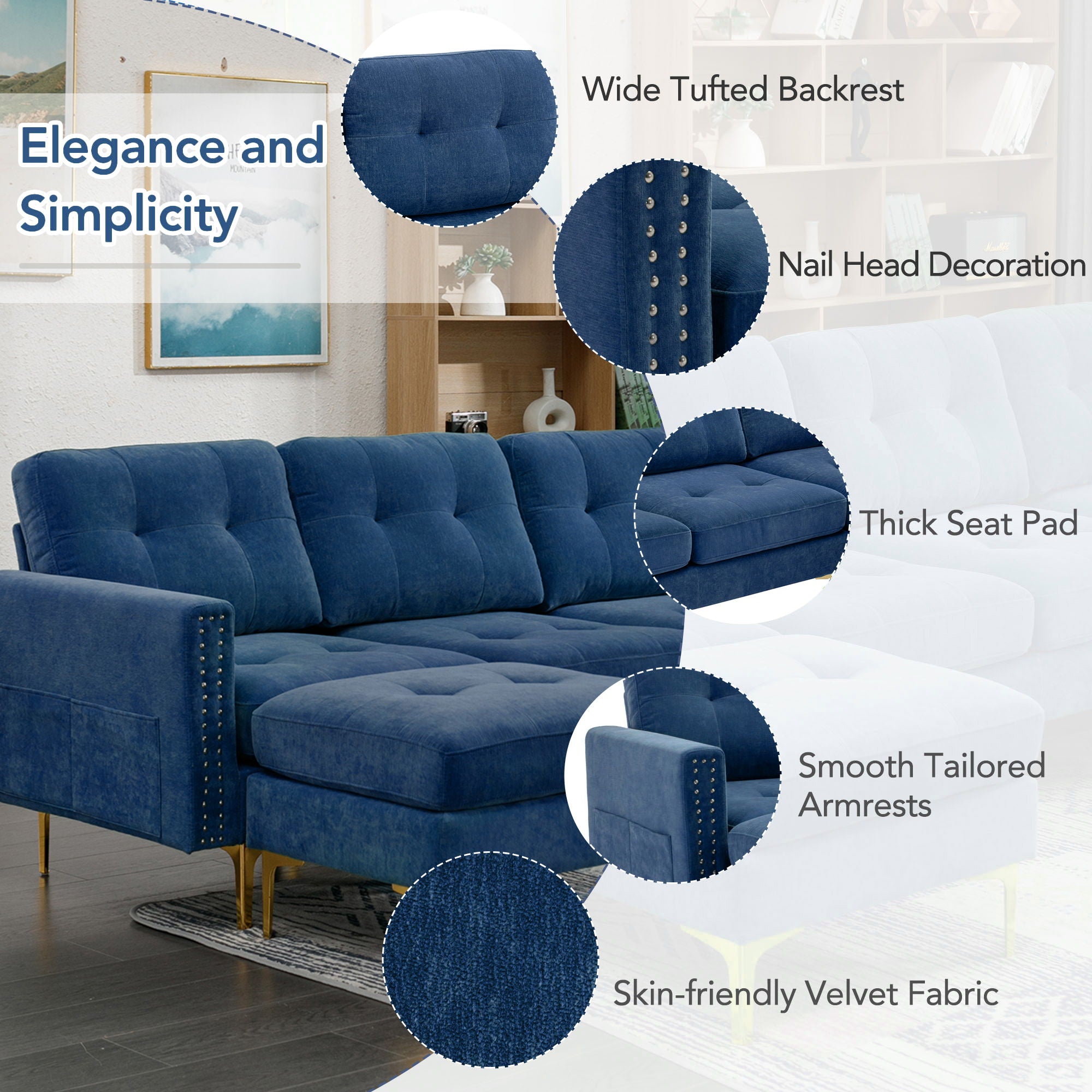 Modern L - Shape Convertible Sectional Sofa With Movable Ottoman - Best Buy Furniture