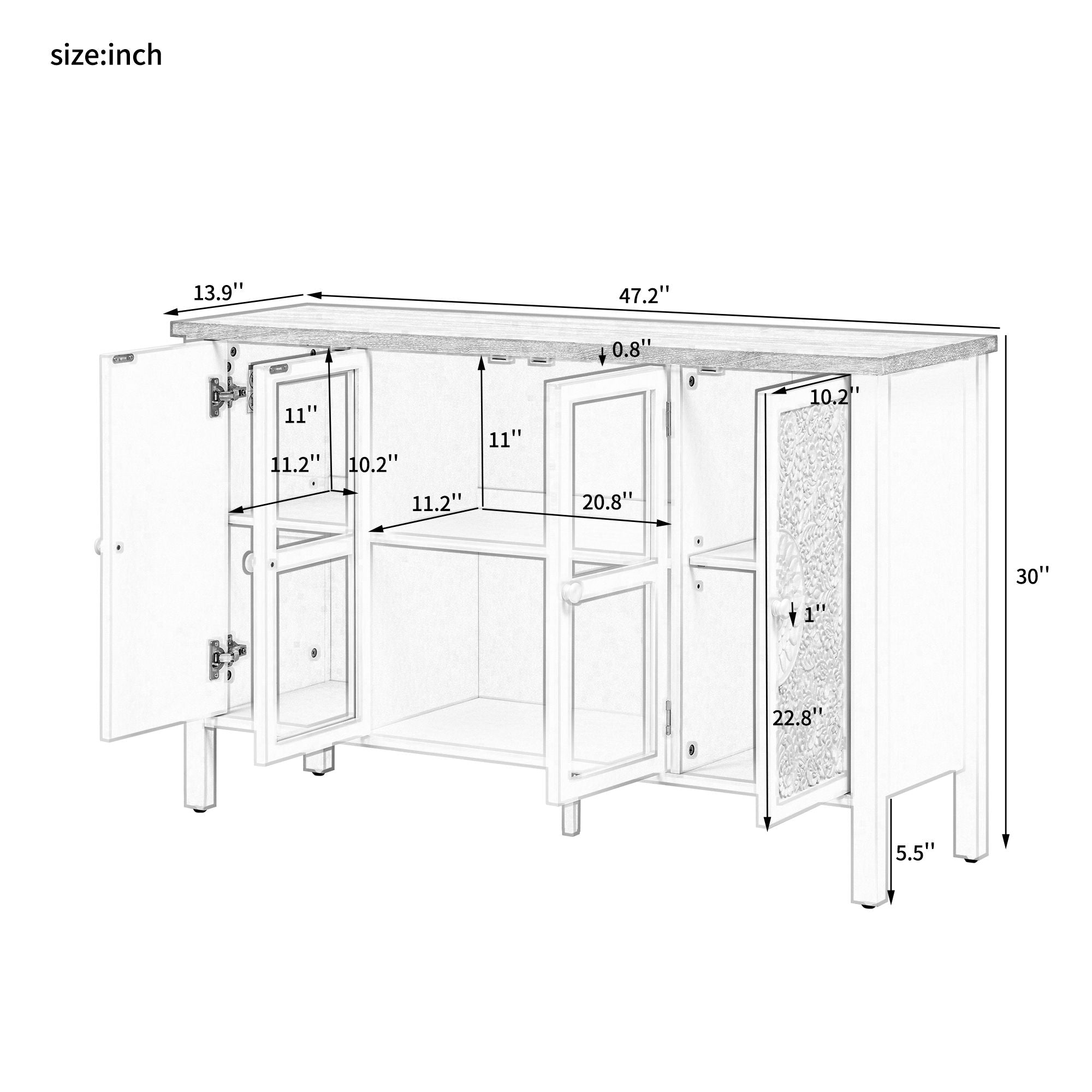 Retro TV Stand With 3 Spacious Cabinets, Glass Cabinet Doors And Anti-Tip Device - Best Buy Furniture
