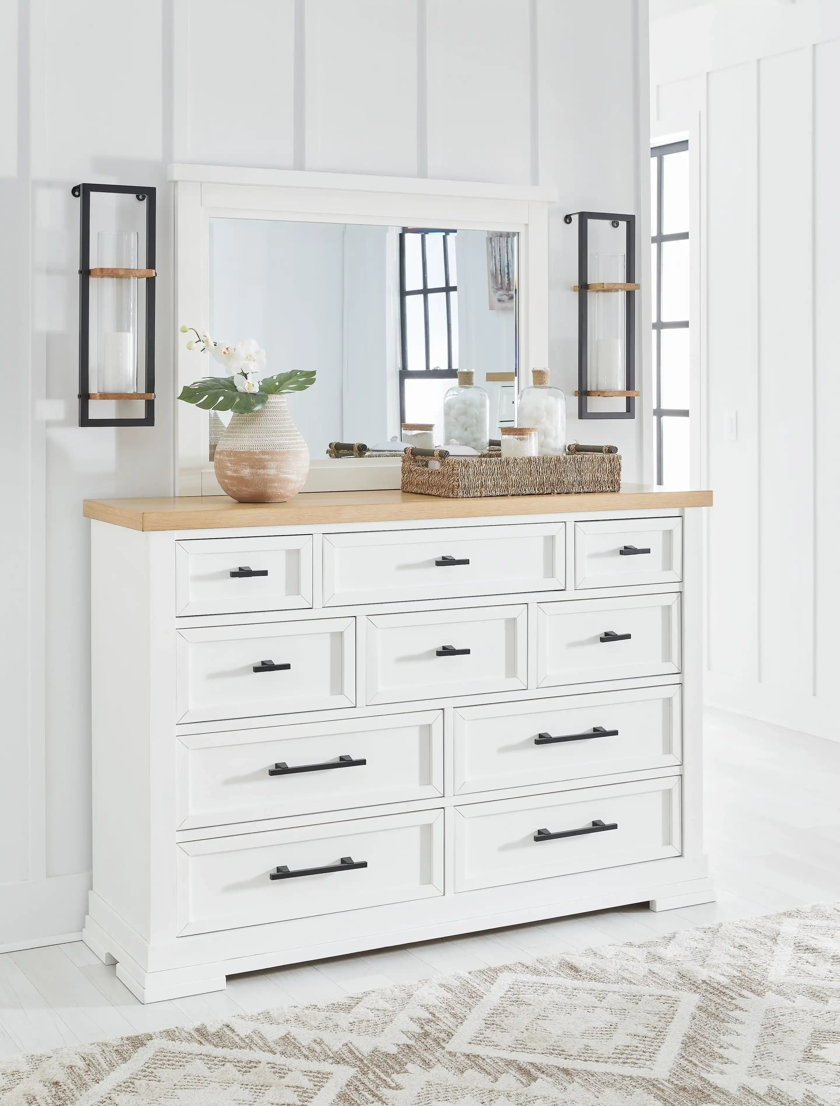Ashbryn - Dresser And Mirror - White / Natural - Best Buy Furniture