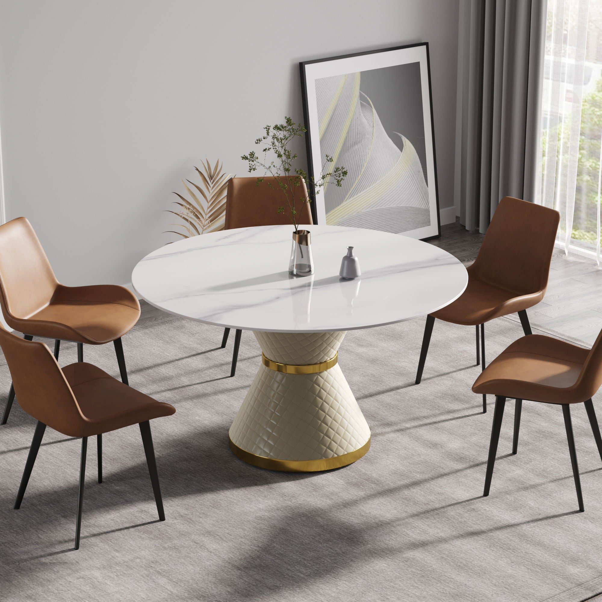 Modern Artificial Stone Round Carbon Steel Base Dining Table, Can Accommodate 6 People - Best Buy Furniture