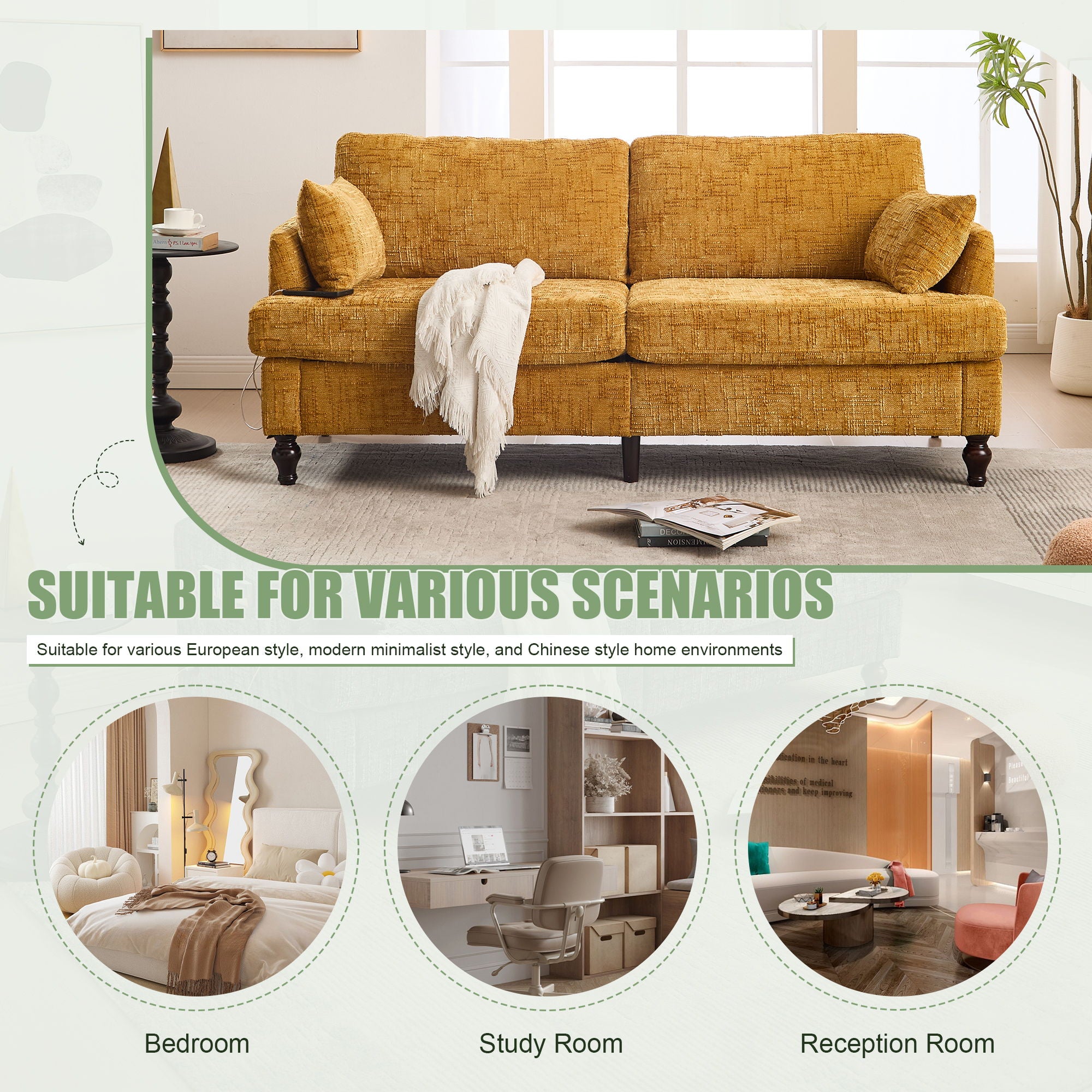 Chenille 2 Seater Sofa With LED Light, USB Charging Port, And Storage Bag - Best Buy Furniture