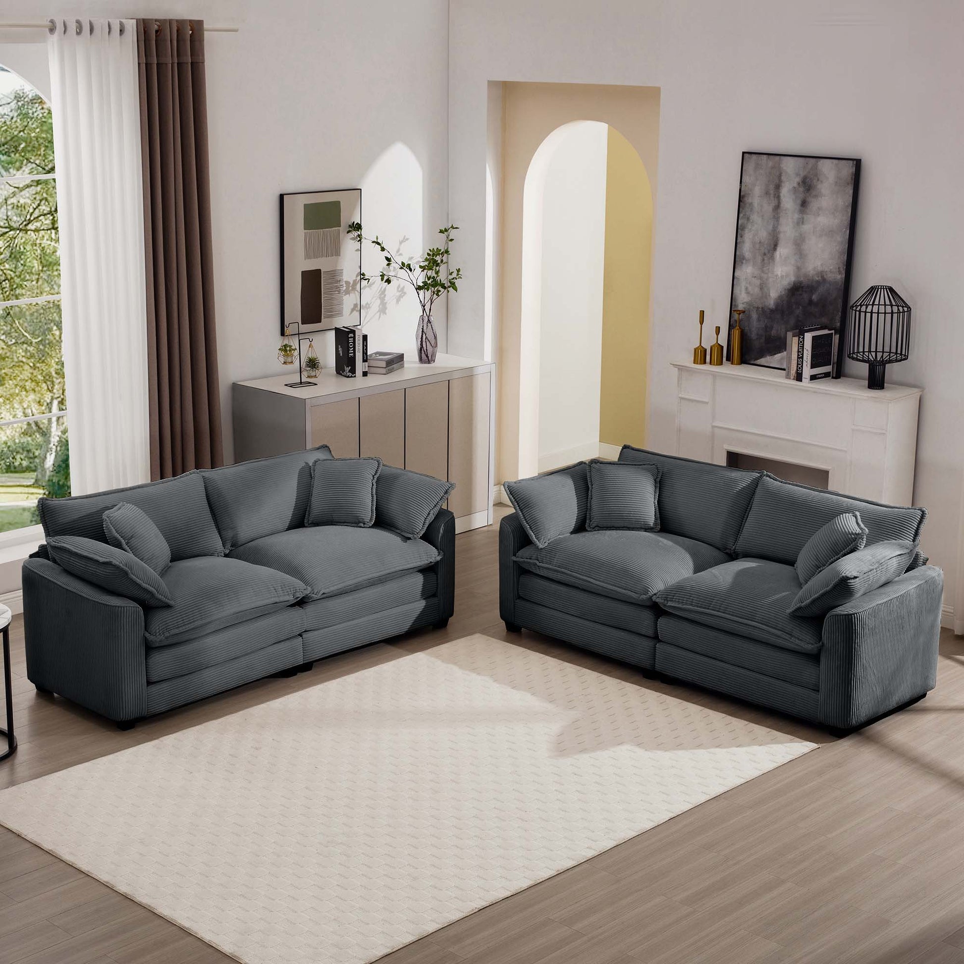 Elegant Corduroy Oversized Sectional Sofa Set With Deep Seats And Flexible Layout - Best Buy Furniture