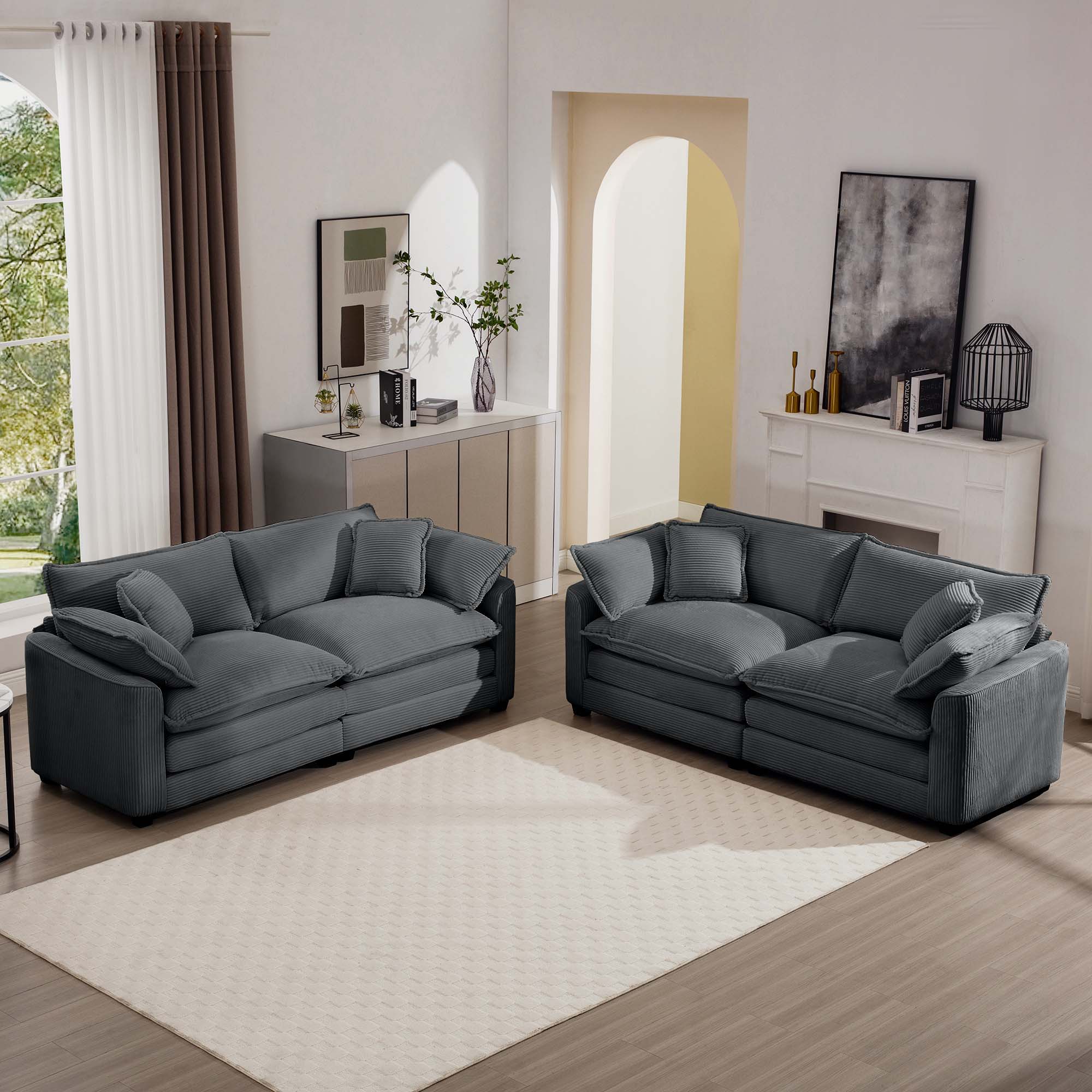 Elegant Corduroy Oversized Sectional Sofa Set With Deep Seats And Flexible Layout - Best Buy Furniture