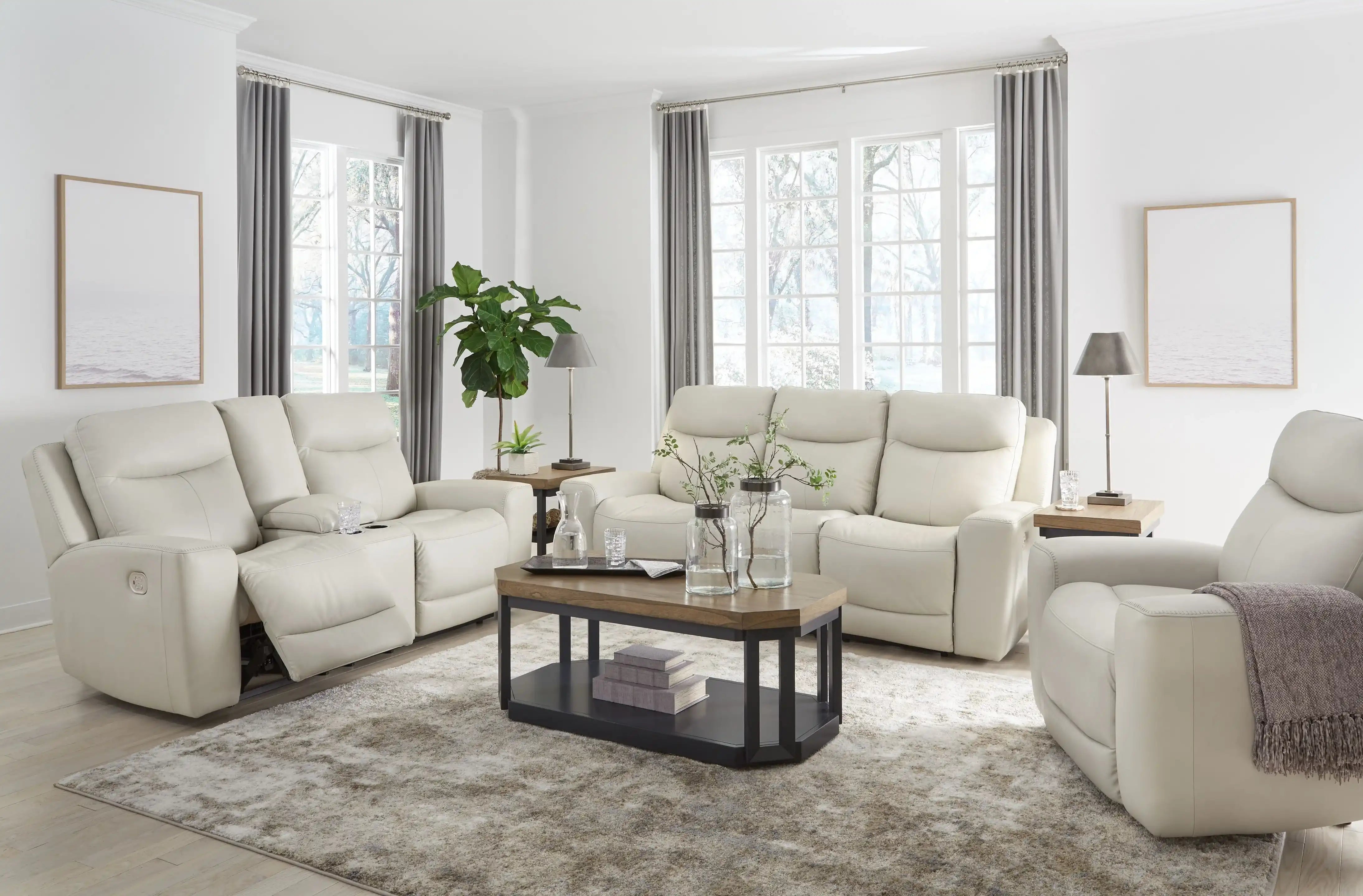 Mindanao - 3 Pc. - Power Reclining Sofa, Power Reclining Loveseat With Console, Power Recliner - Coconut - Best Buy Furniture