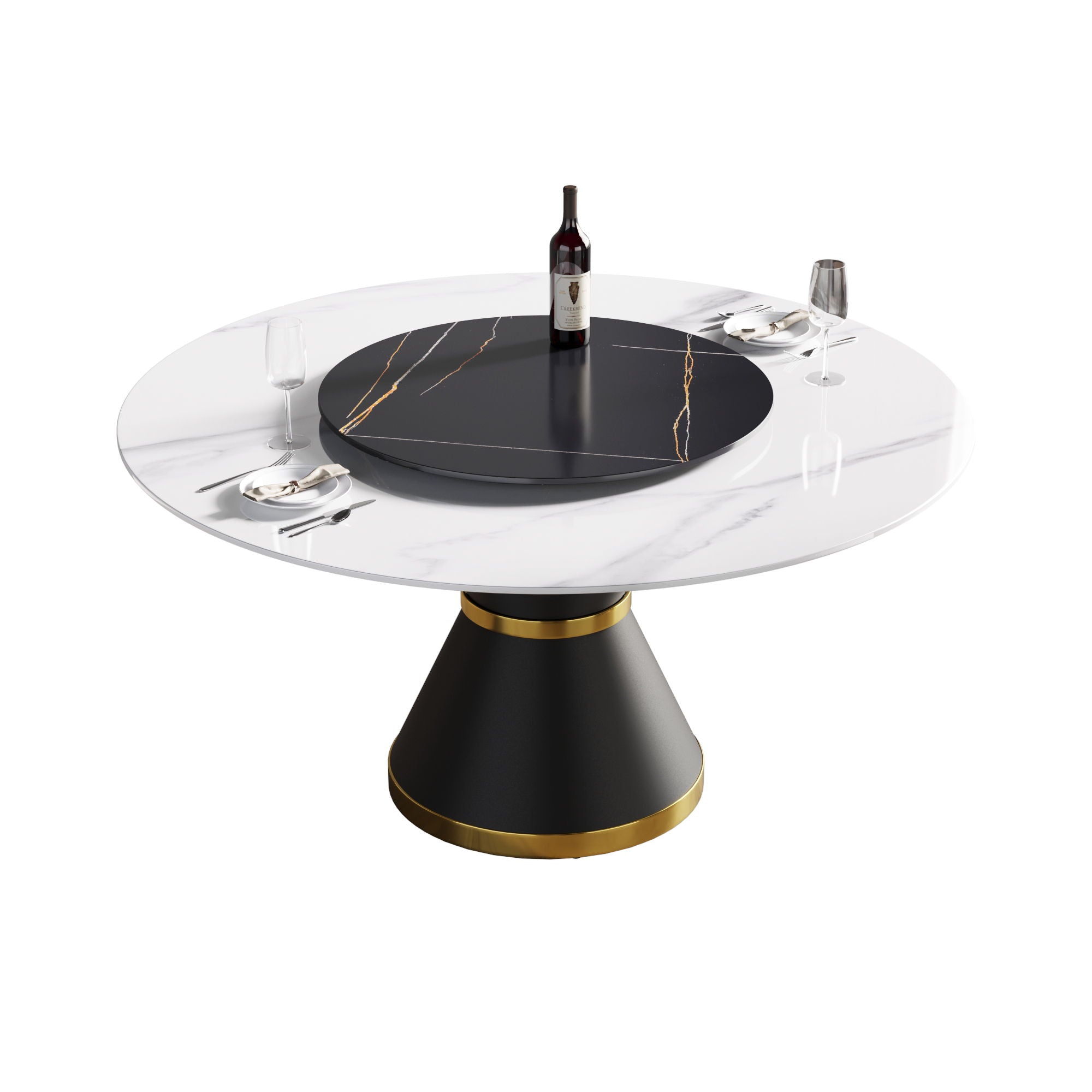 Modern Artificial Stone Round Carbon Steel Base Dining Table, Artificial Stone Turntable - Best Buy Furniture