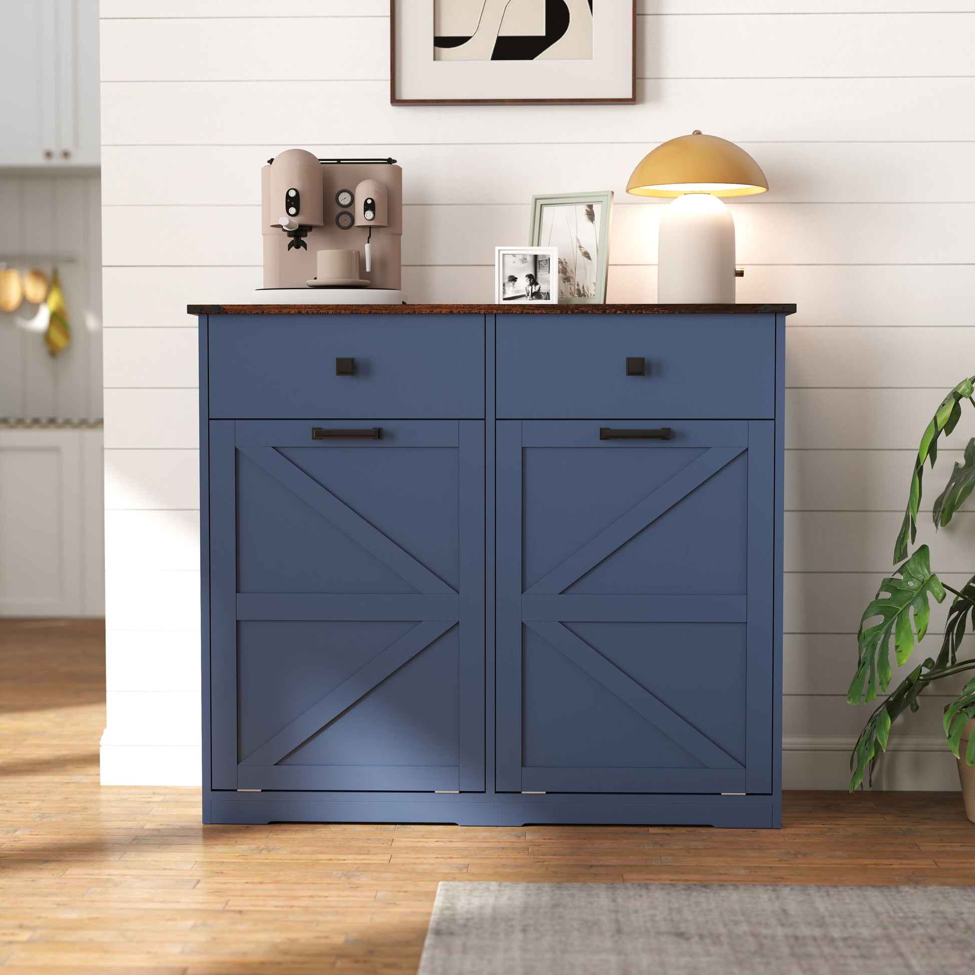 Double Tilt Out Trash Cabinet With Hideaway Drawer And Barn Door Style - Best Buy Furniture