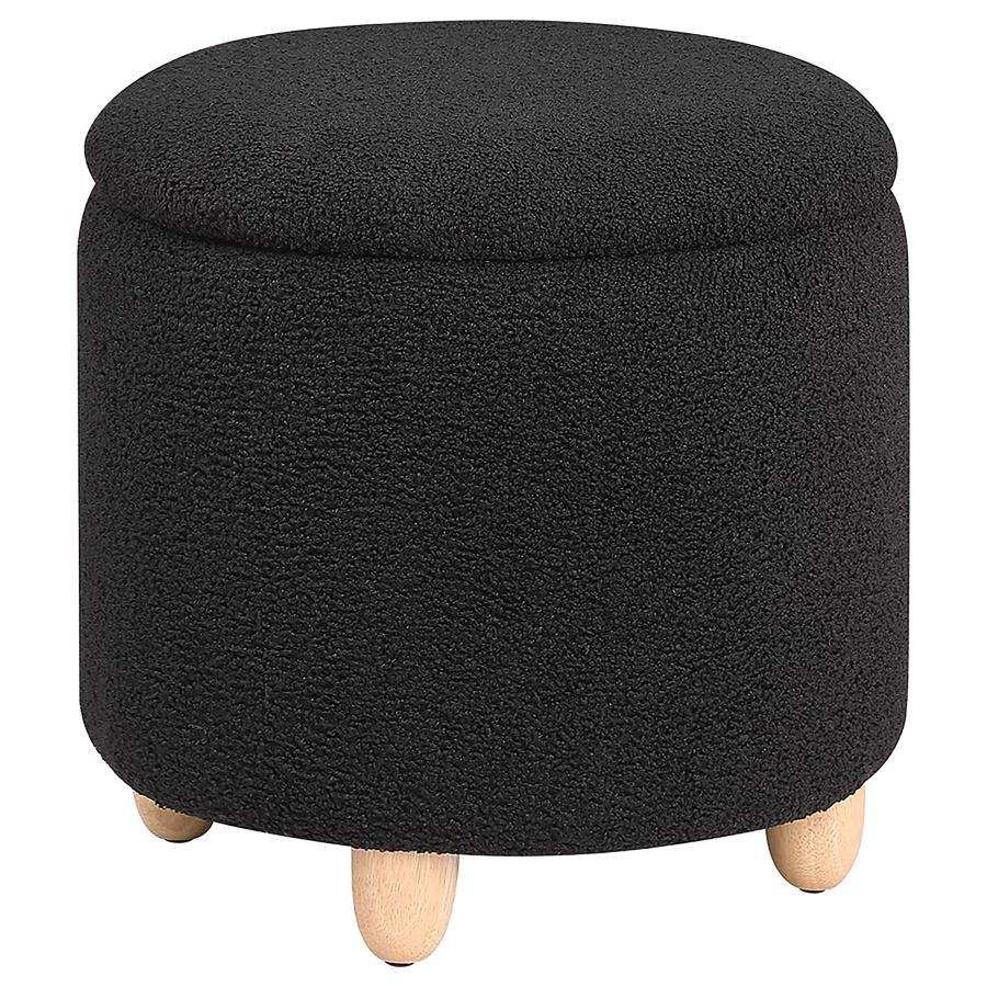 Valia - Faux Sheepskin Upholstered Round Storage Ottoman - Best Buy Furniture