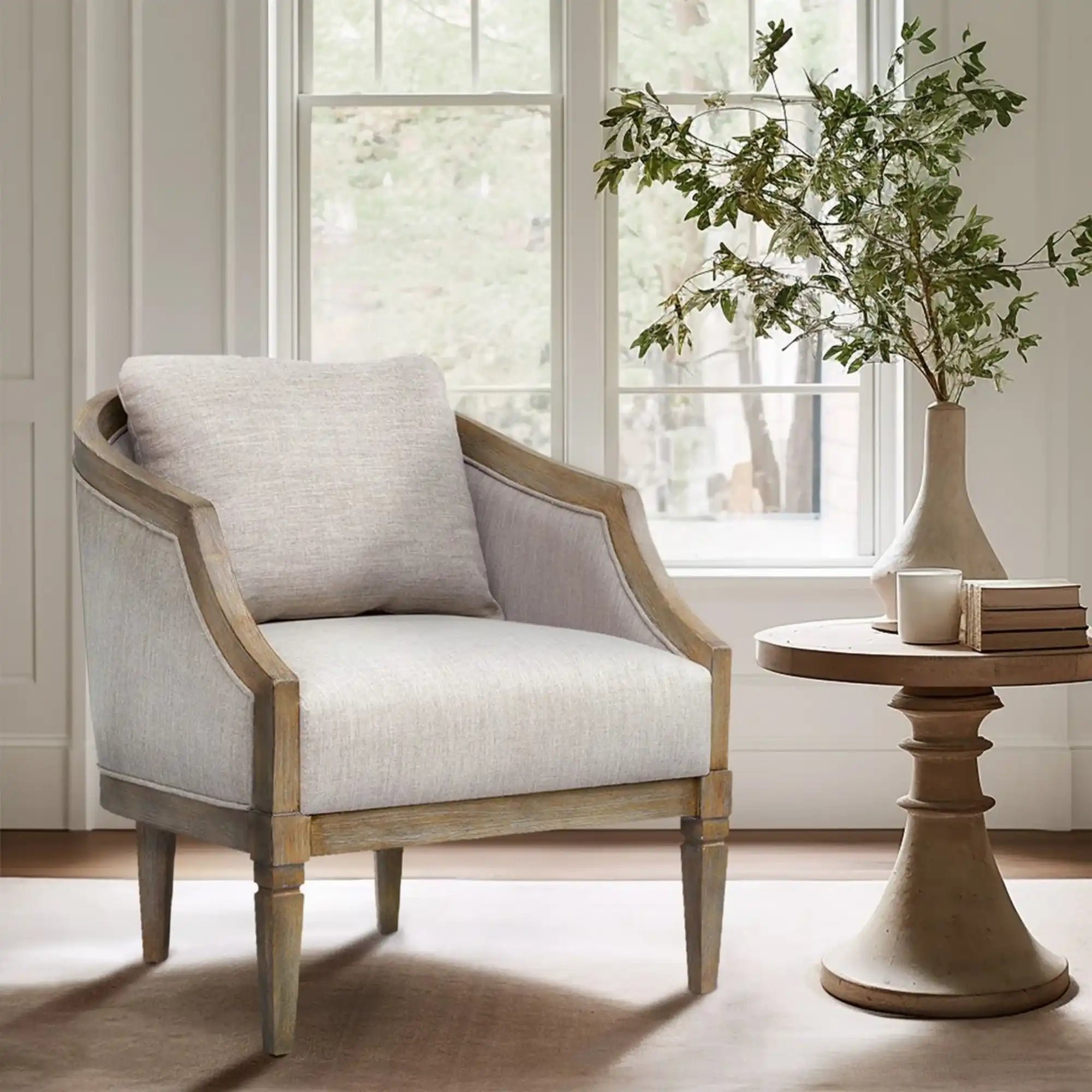 Classic Chair With Solid Wood Frame And Jacquard Upholstery - Beige - Best Buy Furniture