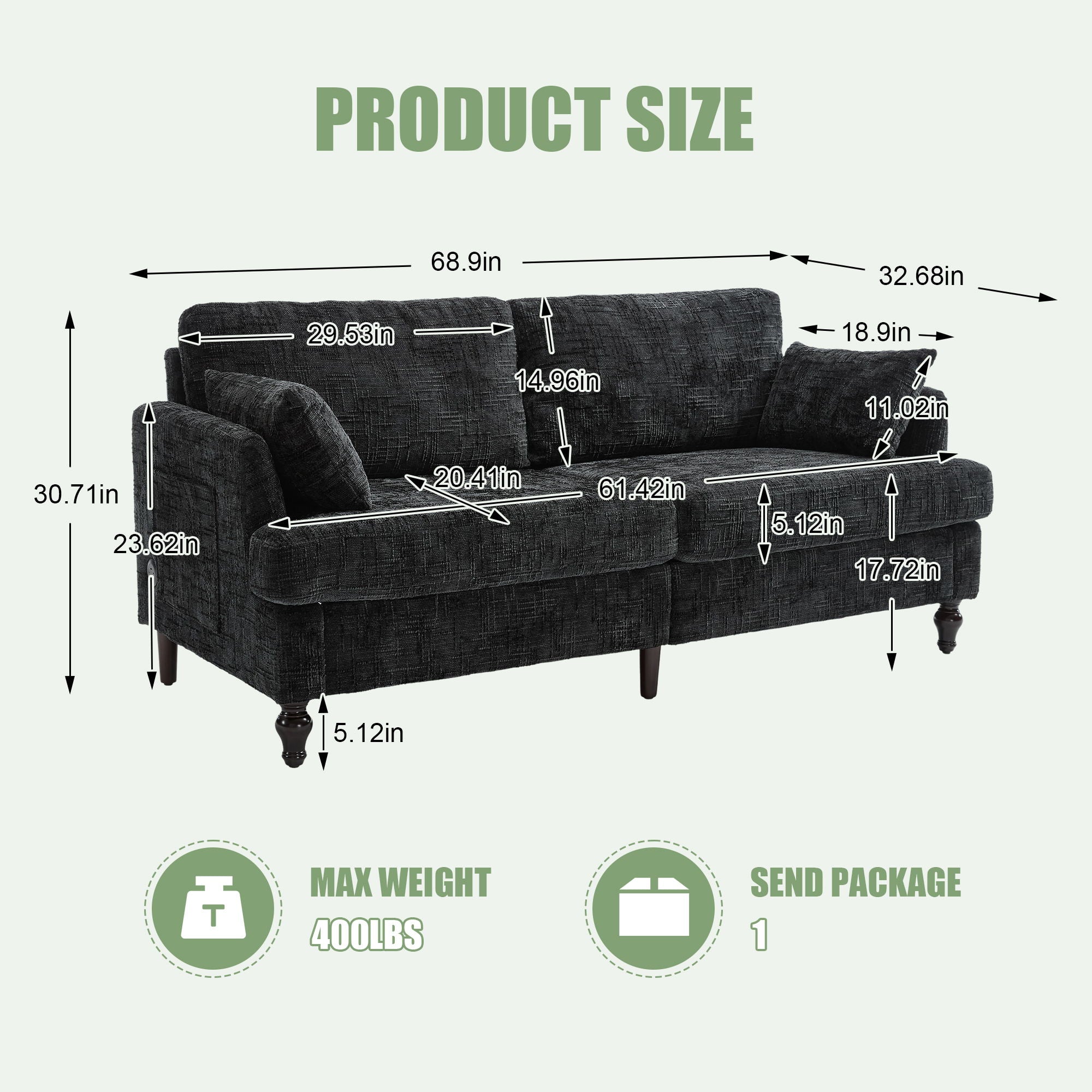 Chenille 2 Seater Sofa With LED Light, USB Charging Port, And Storage Bag - Best Buy Furniture