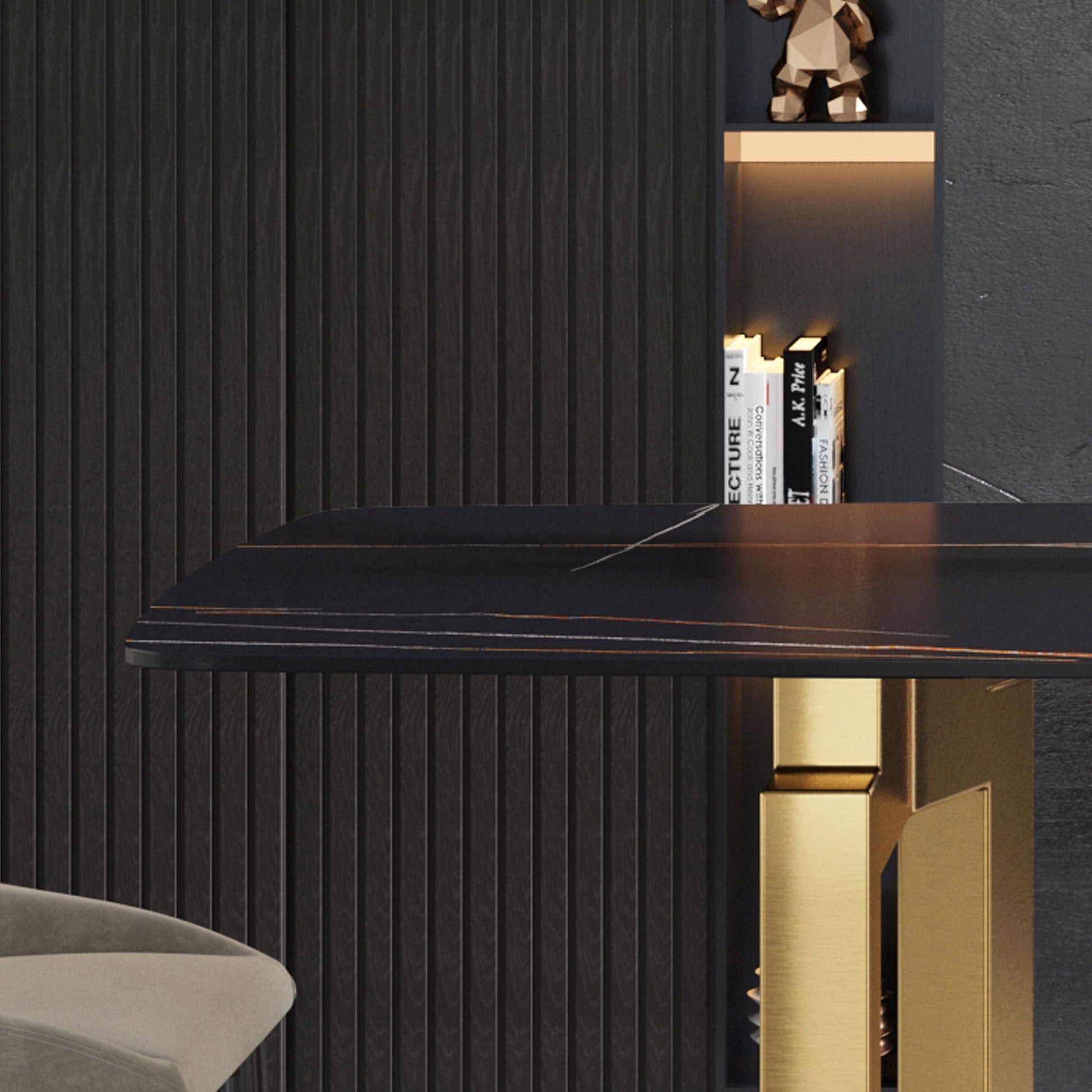 Modern Artificial Stone Dining Table, Can Accommodate 6-8 People - Black - Best Buy Furniture