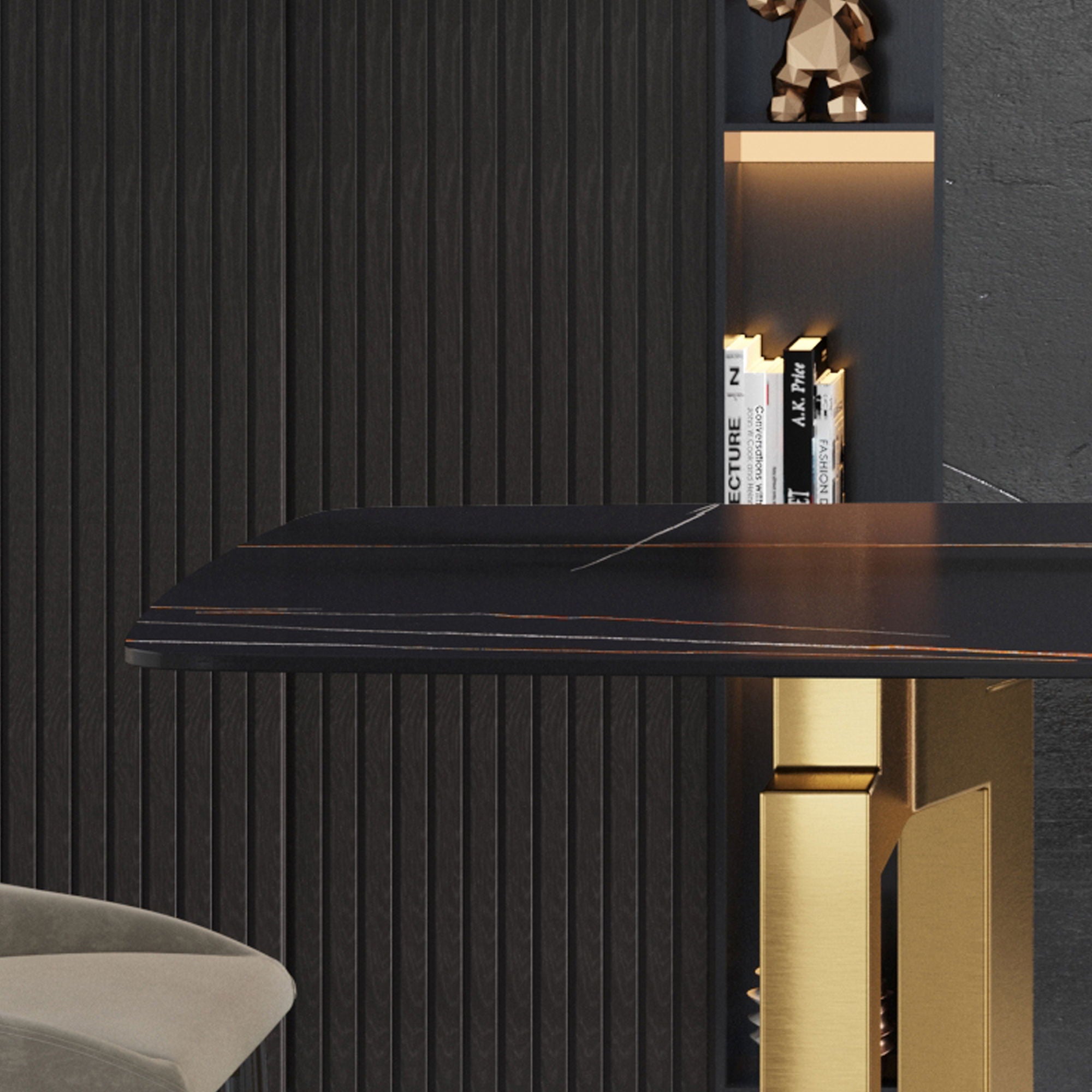 Modern Artificial Stone Dining Table, Can Accommodate 6-8 People - Black - Best Buy Furniture