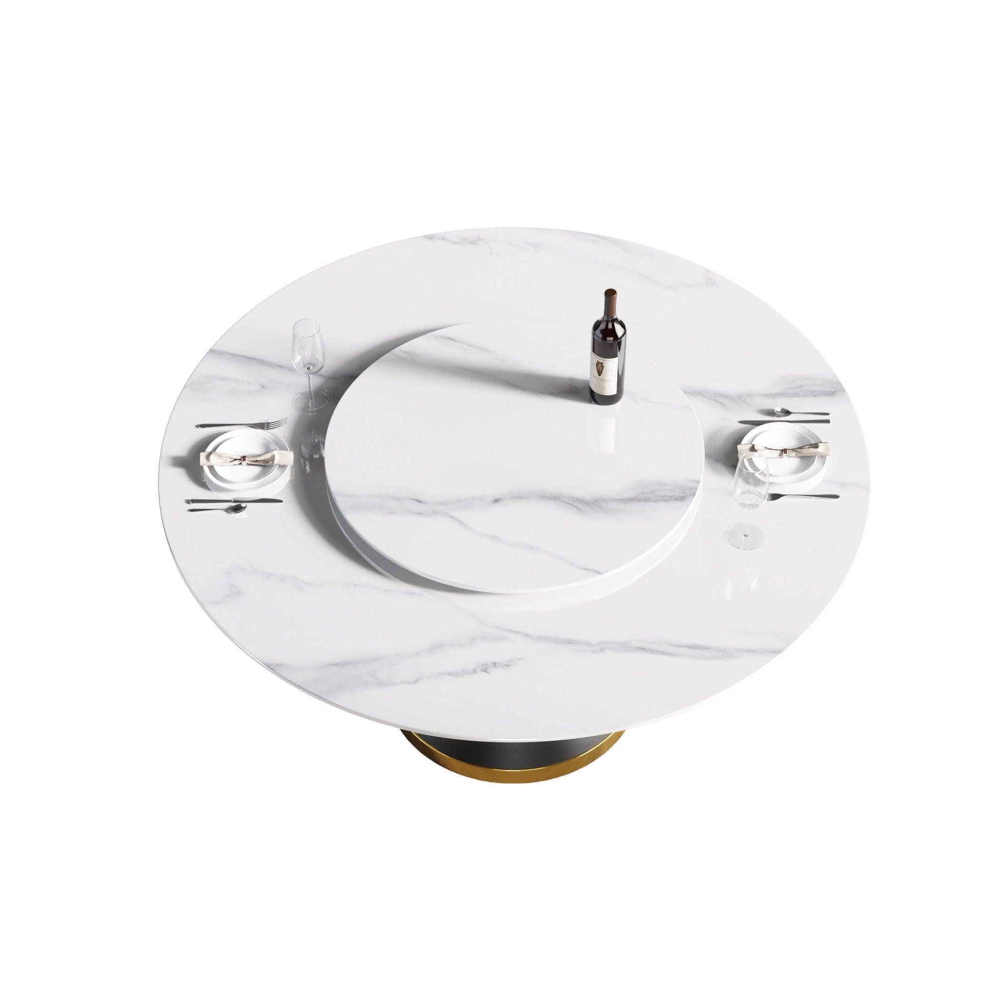 Modern Artificial Stone Round Carbon Steel Base Dining Table Stone Turntable - Best Buy Furniture